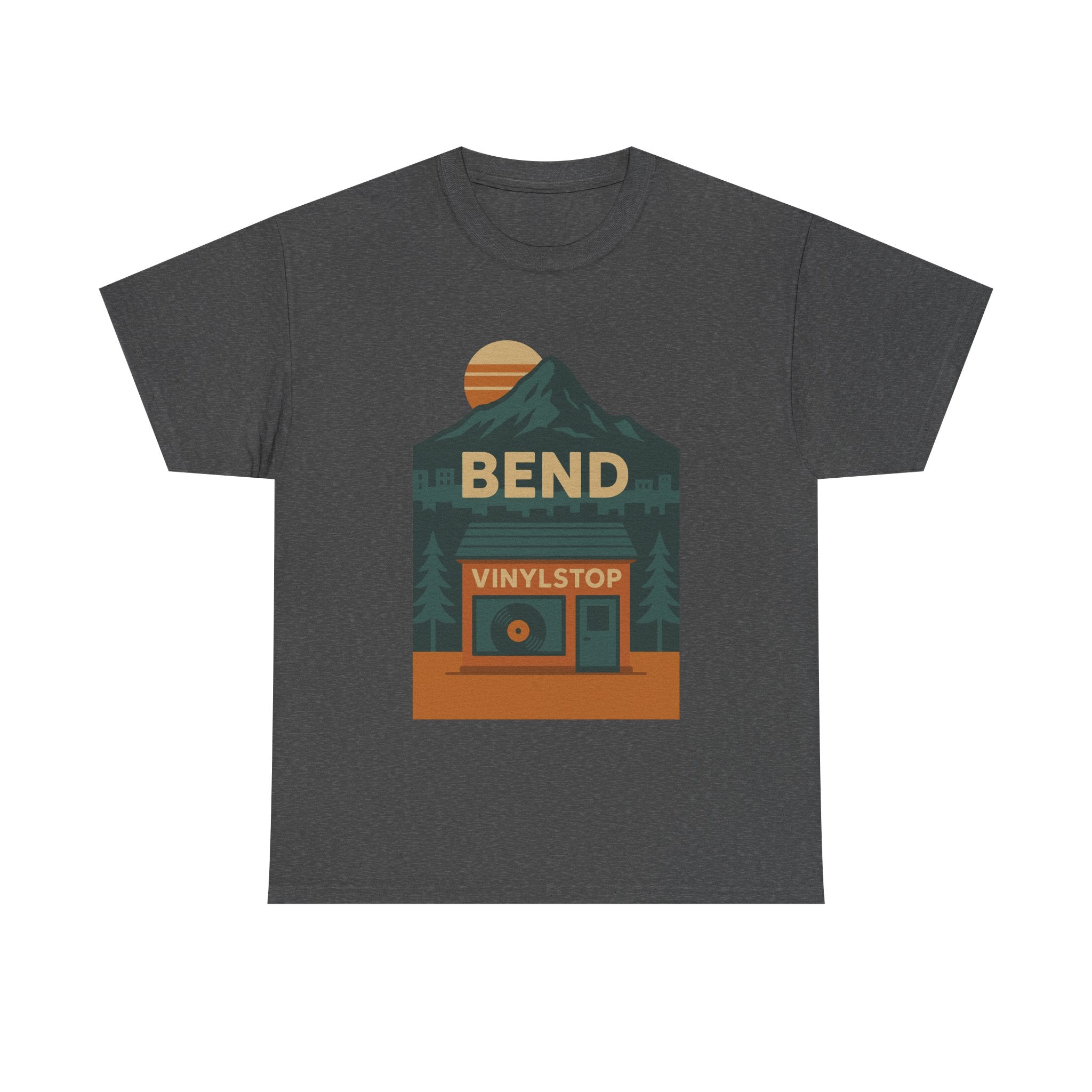 Bend Oregon Vinyl Stop T-Shirt | Mountain Record Player Tee Record Store