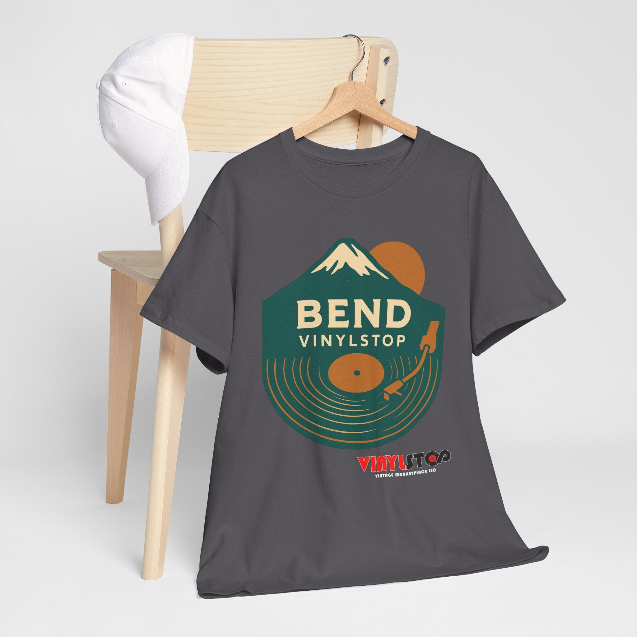 Bend Oregon Vinyl Stop T-Shirt | Mountain Record Player Tee Record Store
