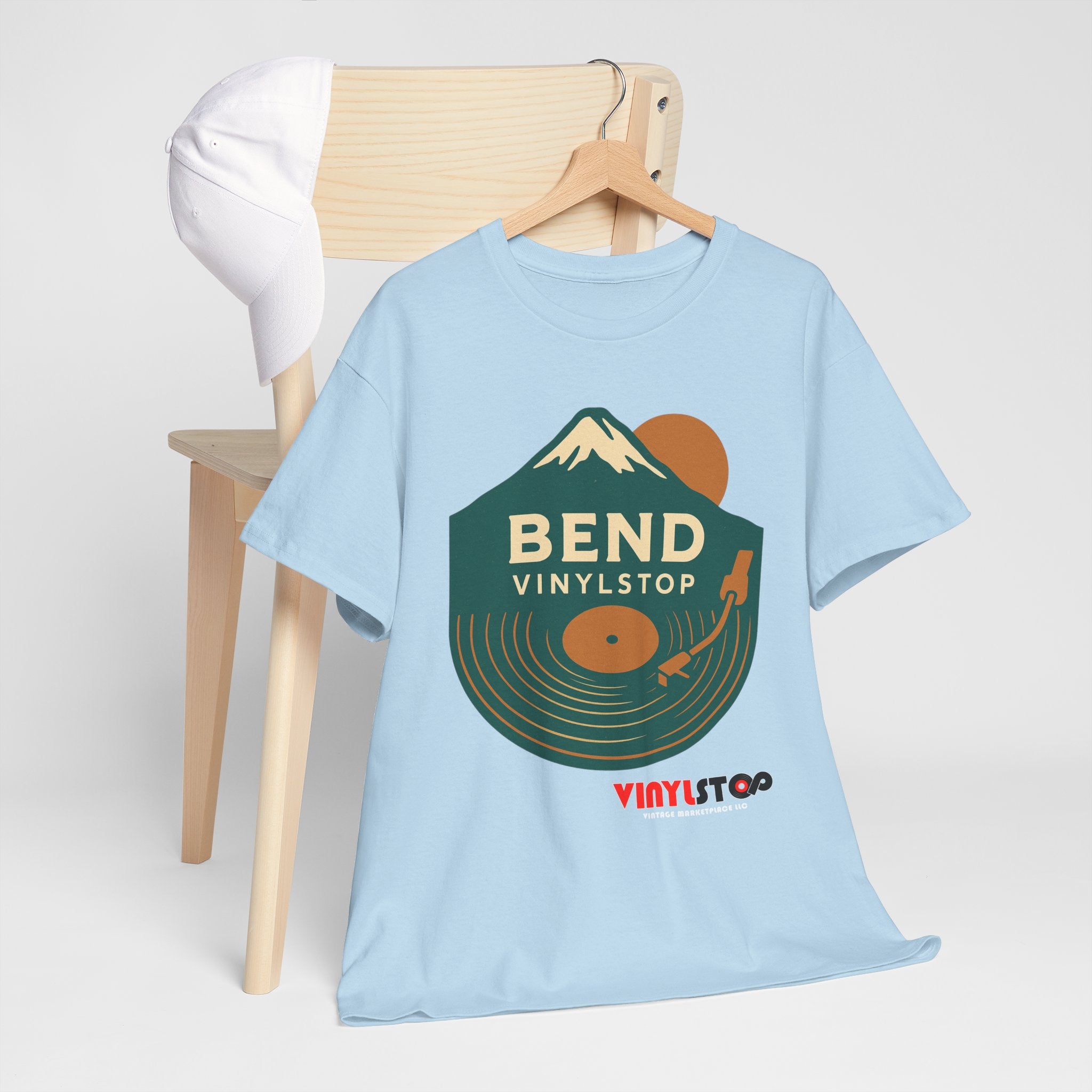 Bend Oregon Vinyl Stop T-Shirt | Mountain Record Player Tee Record Store