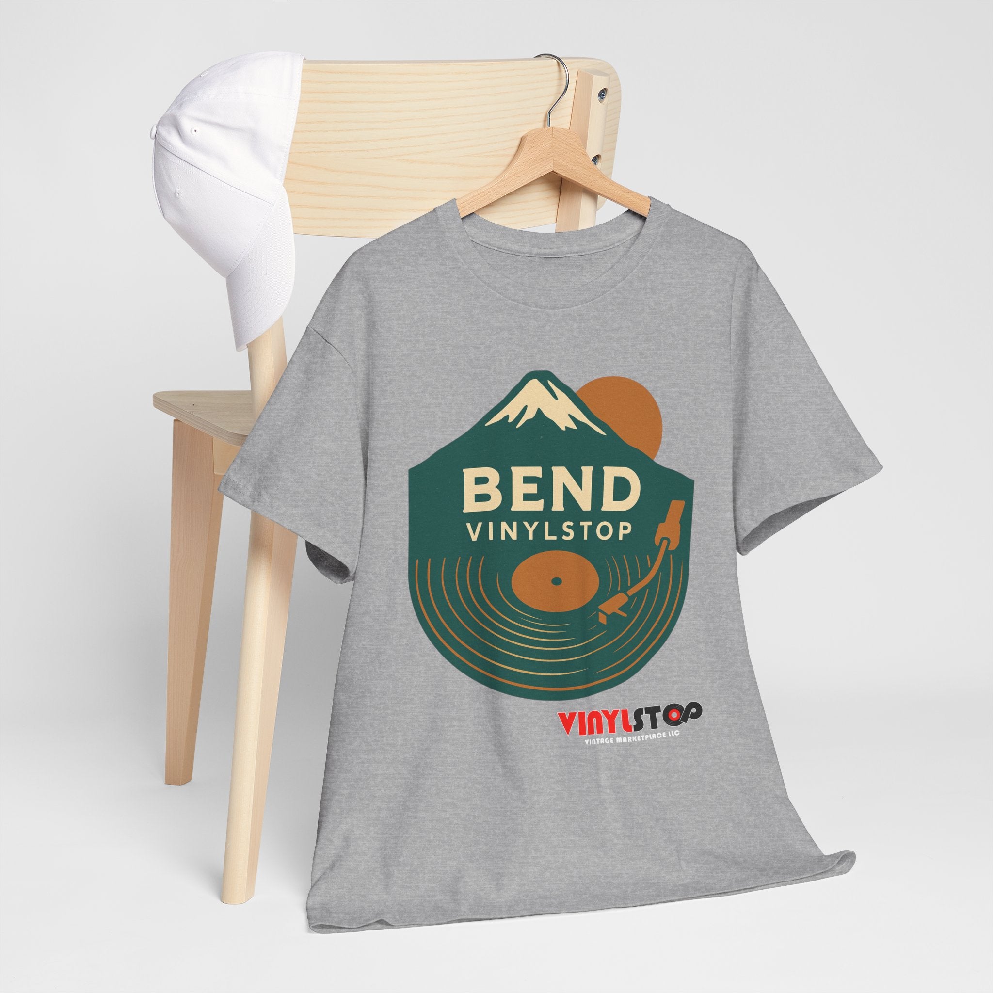 Bend Oregon Vinyl Stop T-Shirt | Mountain Record Player Tee Record Store