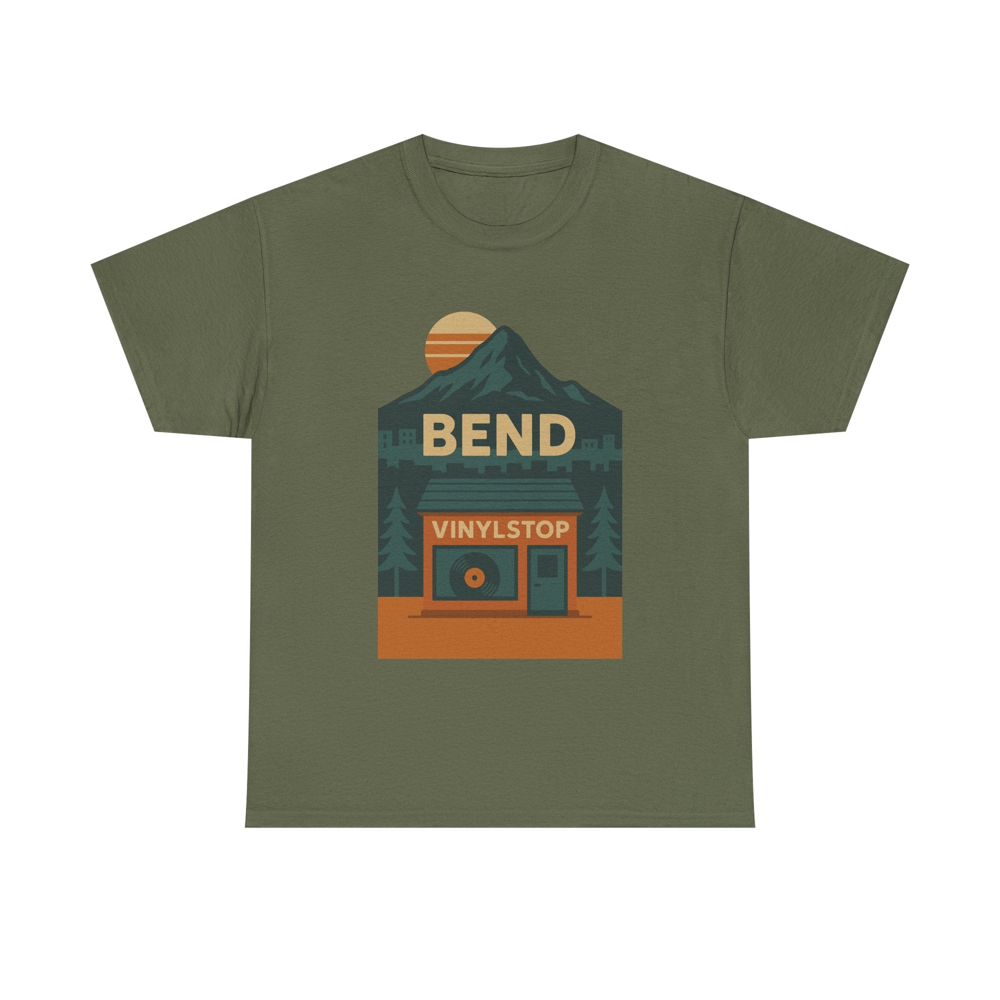 Bend Oregon Vinyl Stop T-Shirt | Mountain Record Player Tee Record Store