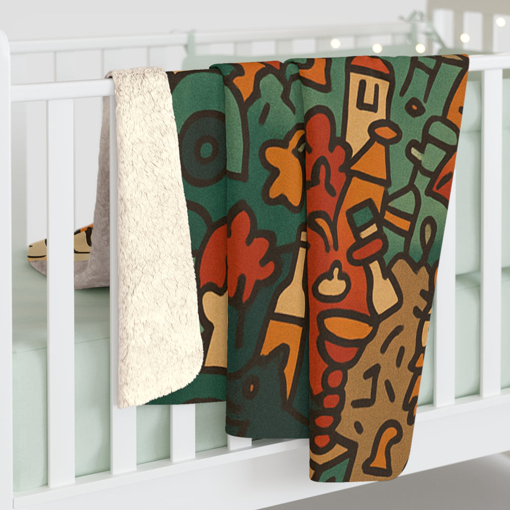 Retro Dookie Landscape Sherpa Blanket — Cozy Vintage Adventure Throw