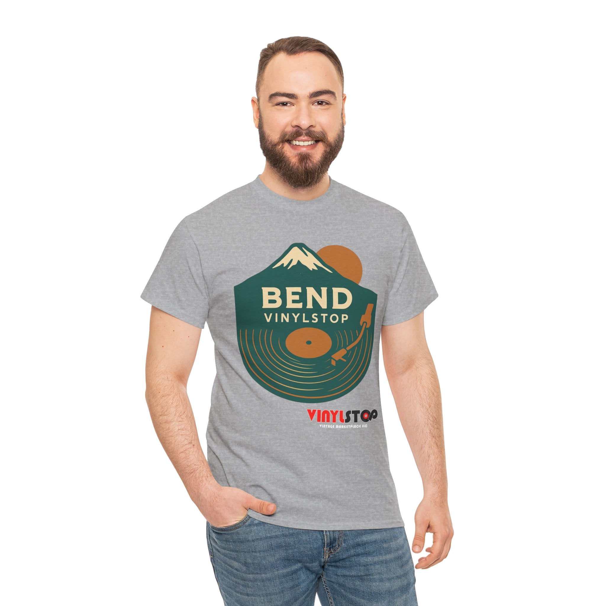 Bend Oregon Vinyl Stop T-Shirt | Mountain Record Player Tee Record Store