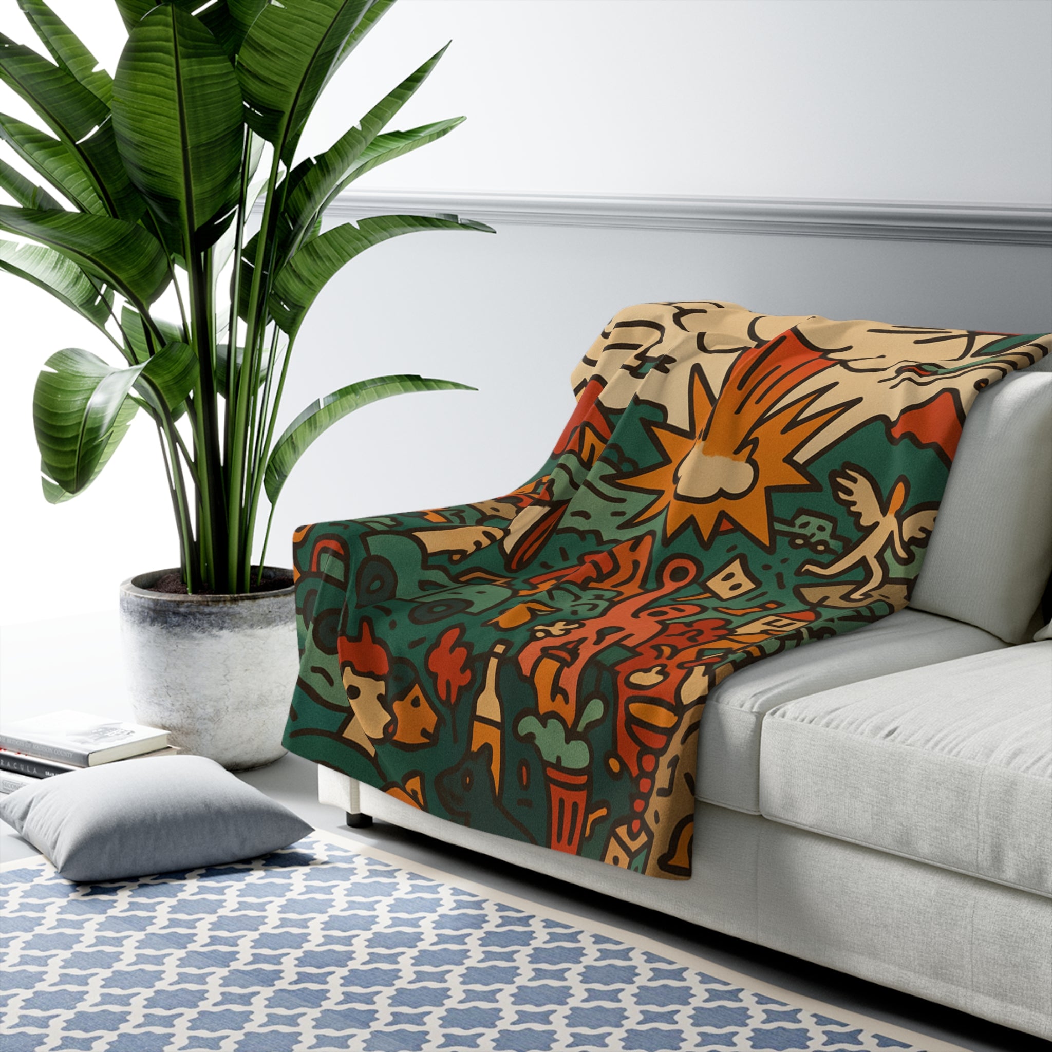 Retro Dookie Landscape Sherpa Blanket — Cozy Vintage Adventure Throw
