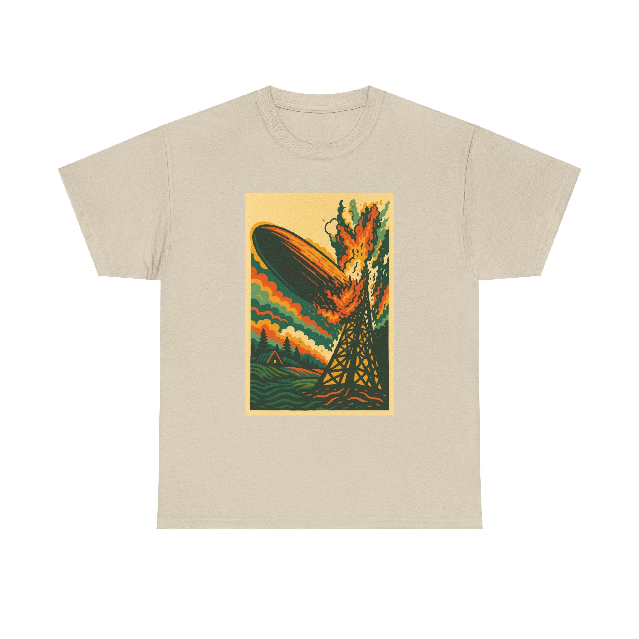 Led Zepp Burning Airship T-Shirt | Retro Zeppelin Explosion Illustration lll 3