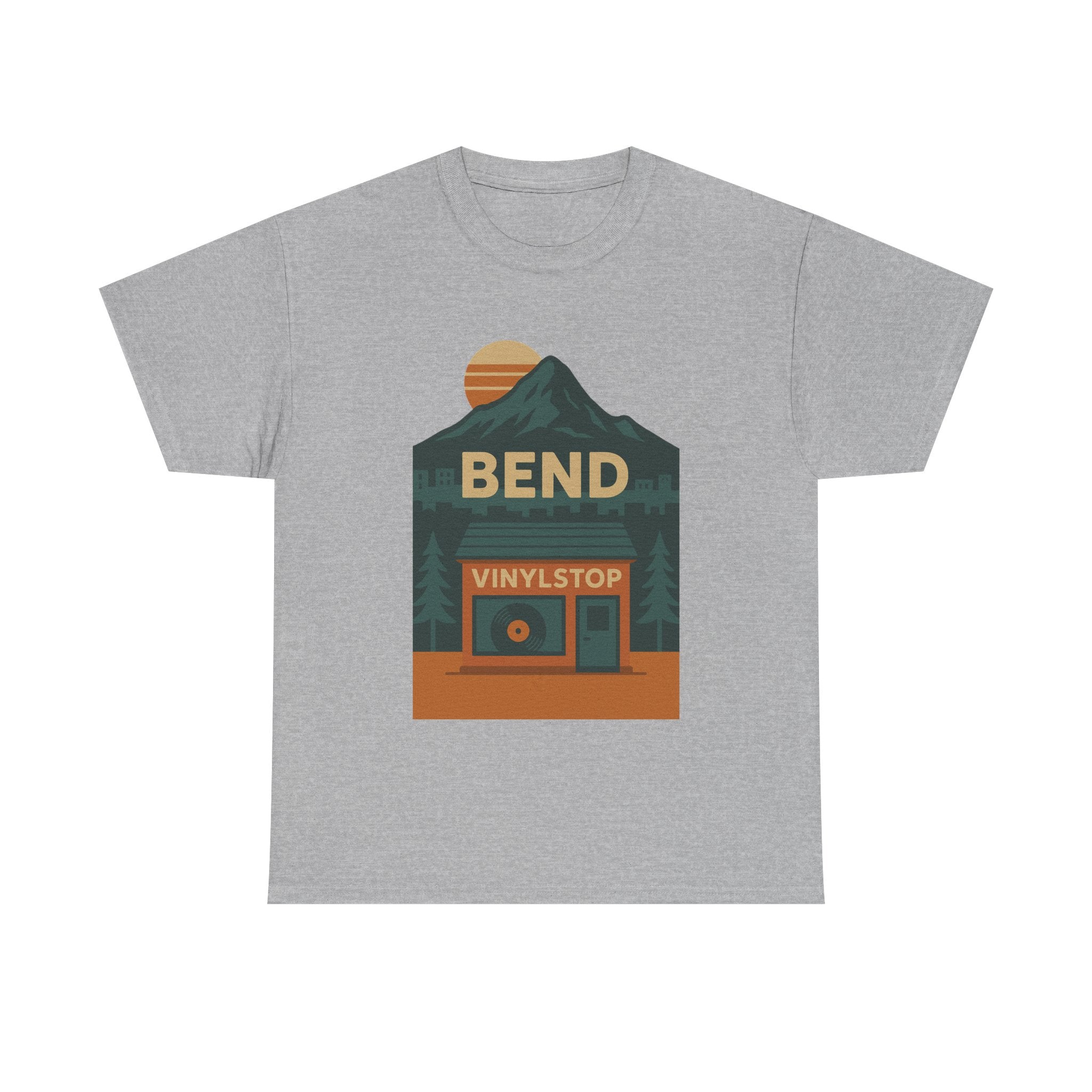Bend Oregon Vinyl Stop T-Shirt | Mountain Record Player Tee Record Store