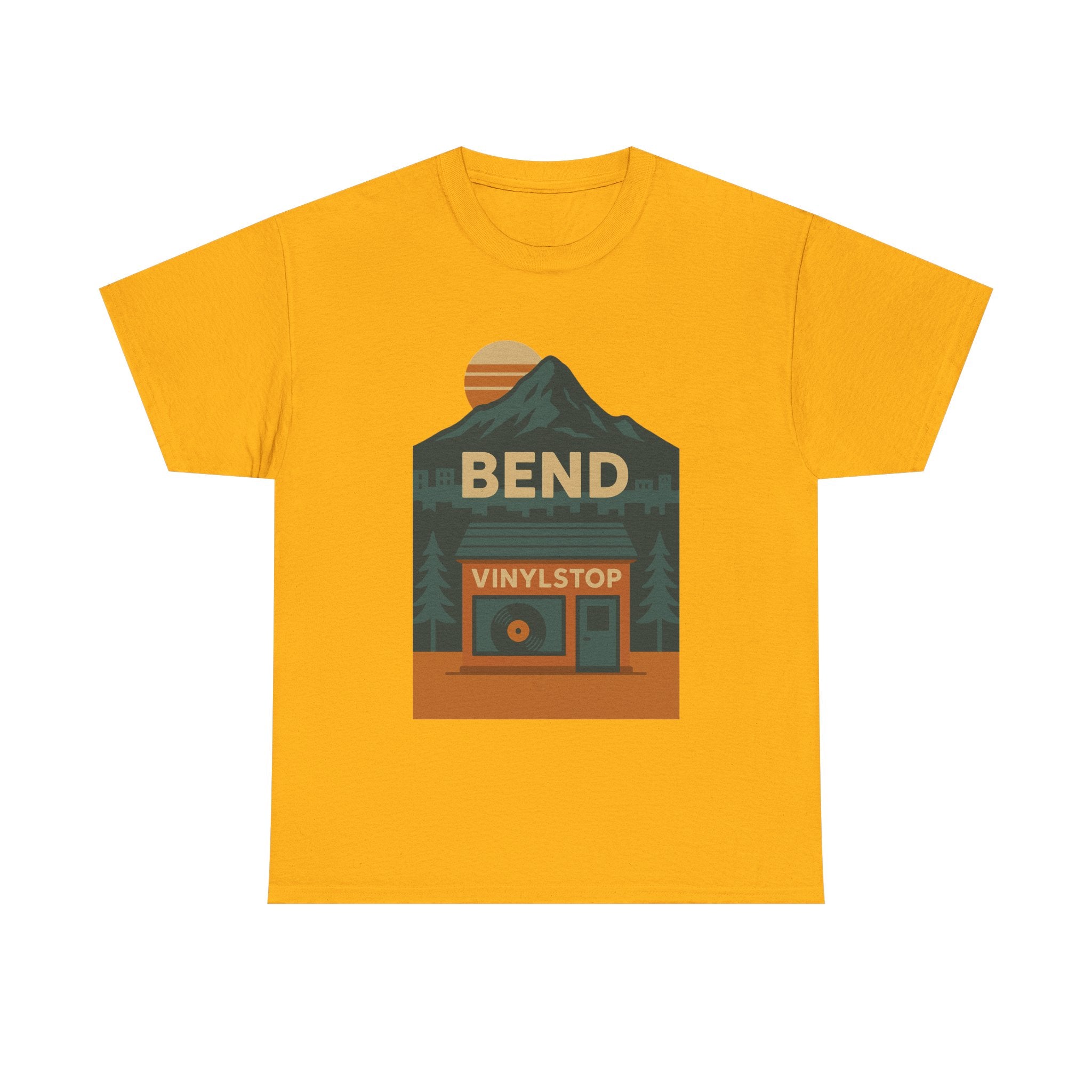 Bend Oregon Vinyl Stop T-Shirt | Mountain Record Player Tee Record Store