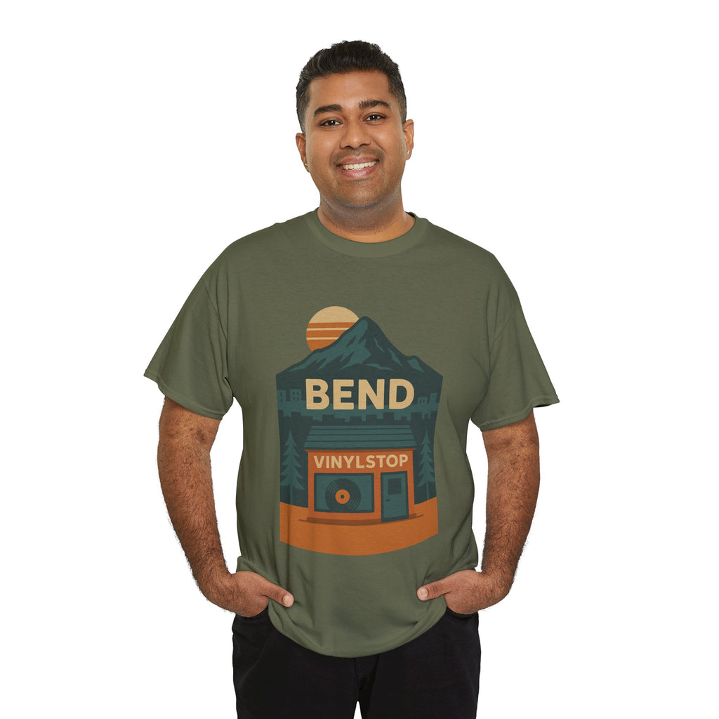 Bend Oregon Vinyl Stop T-Shirt | Mountain Record Player Tee Record Store
