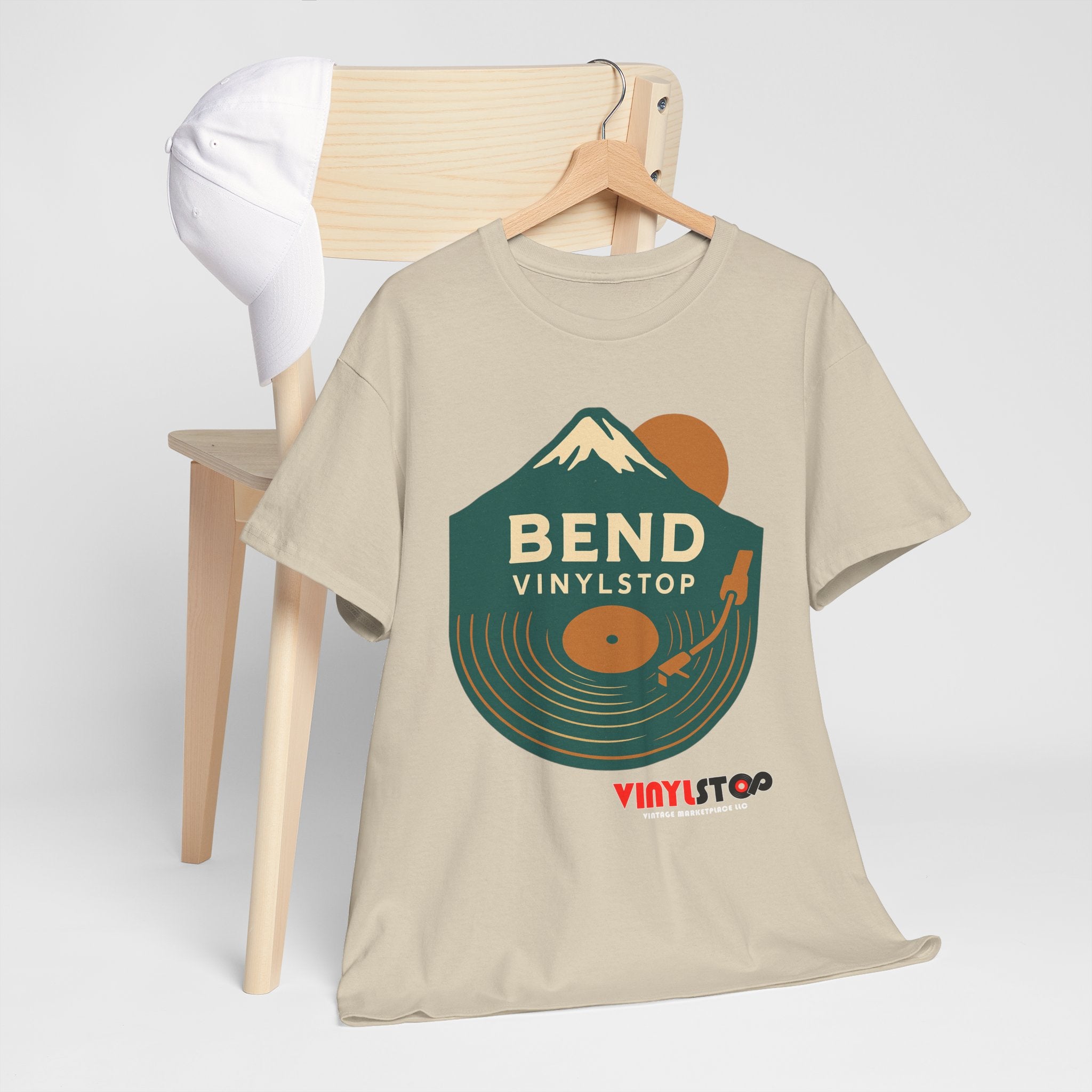 Bend Oregon Vinyl Stop T-Shirt | Mountain Record Player Tee Record Store