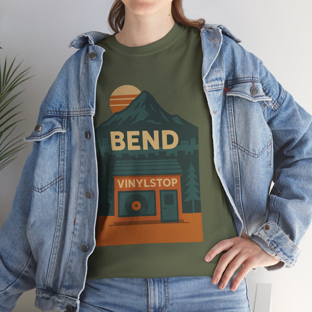 Bend Oregon Vinyl Stop T-Shirt | Mountain Record Player Tee Record Store