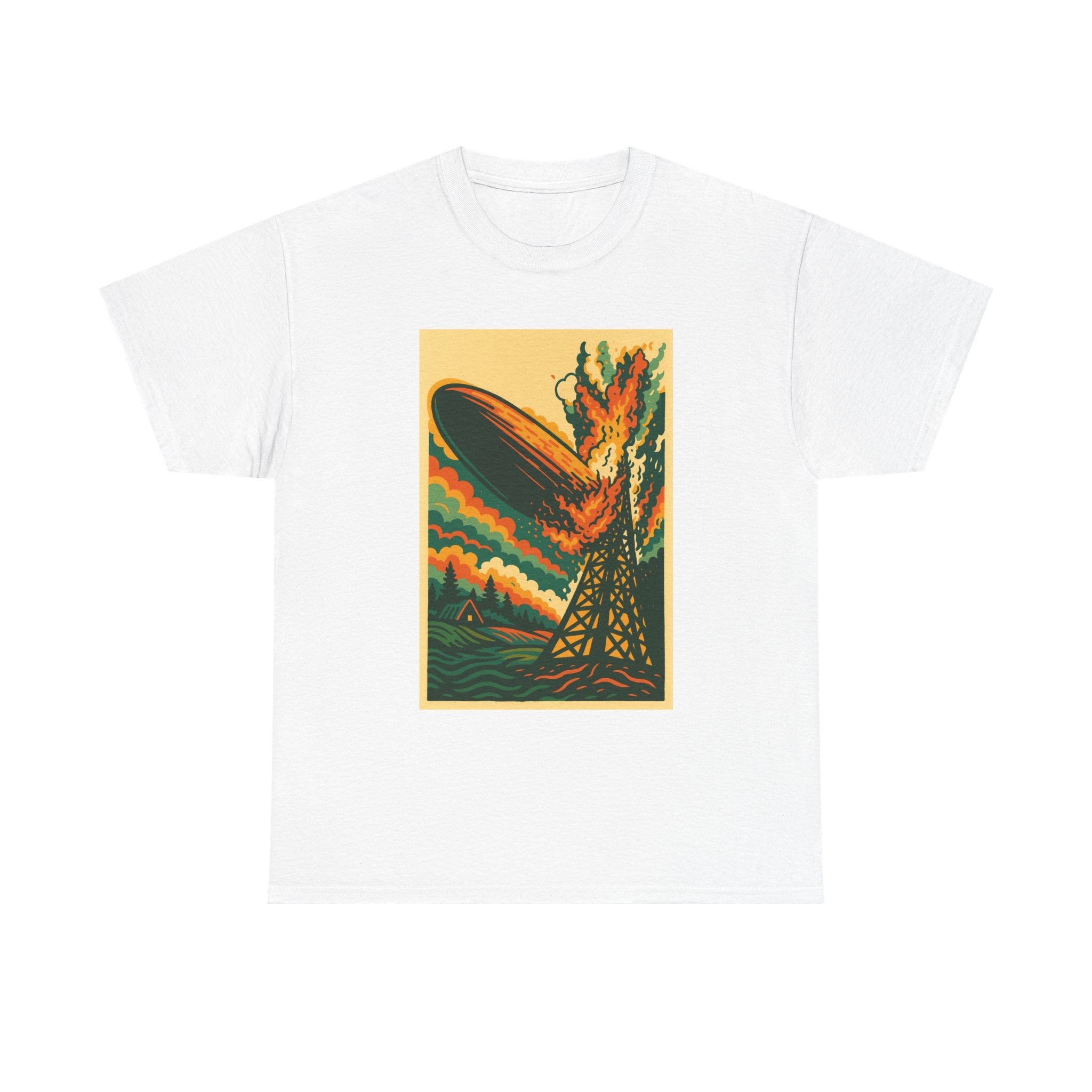 Led Zepp Burning Airship T-Shirt | Retro Zeppelin Explosion Illustration lll 3