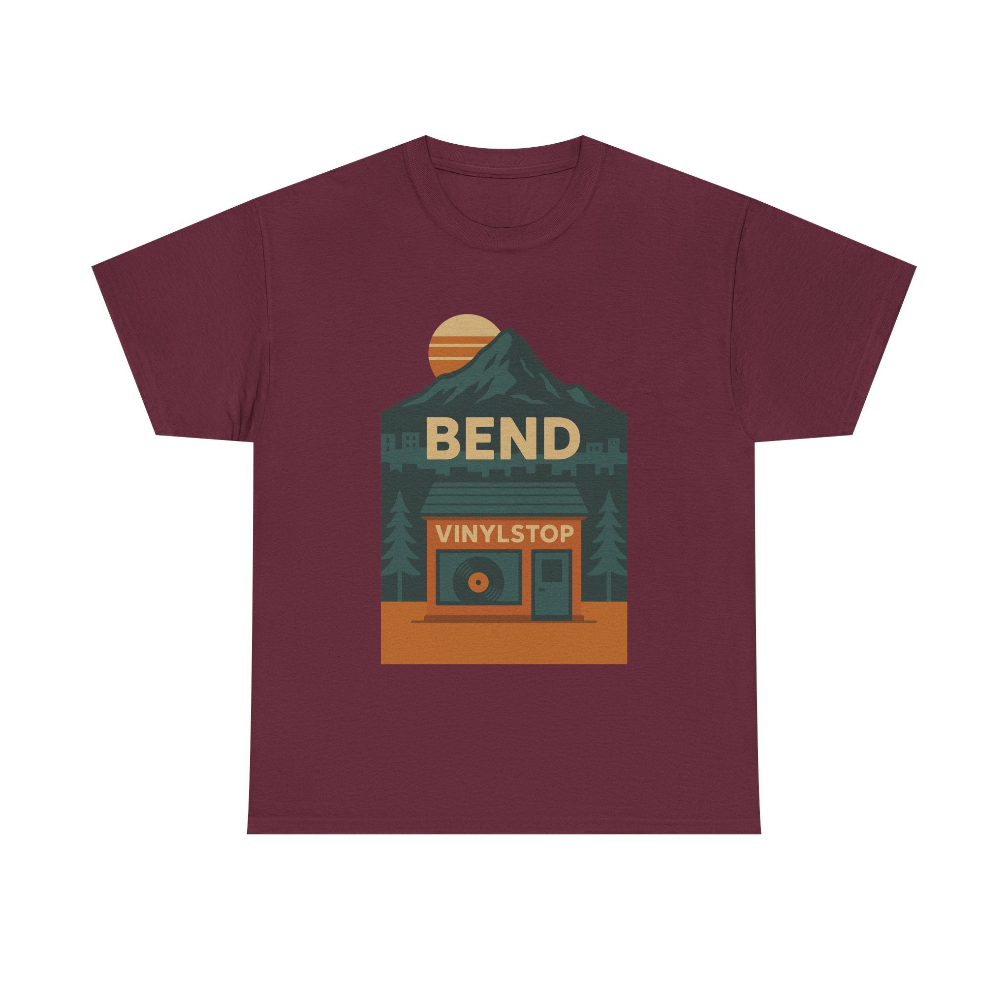 Bend Oregon Vinyl Stop T-Shirt | Mountain Record Player Tee Record Store