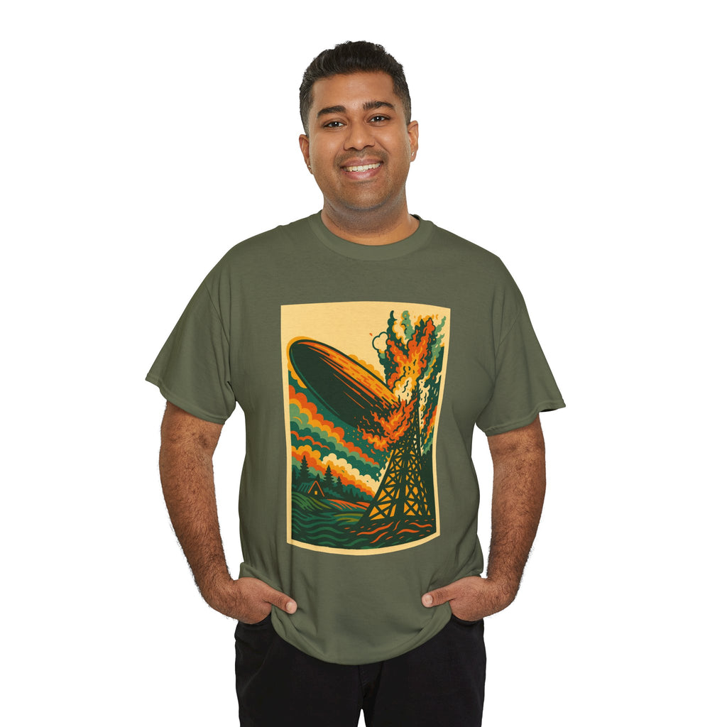 Led Zepp Burning Airship T-Shirt | Retro Zeppelin Explosion Illustration lll 3