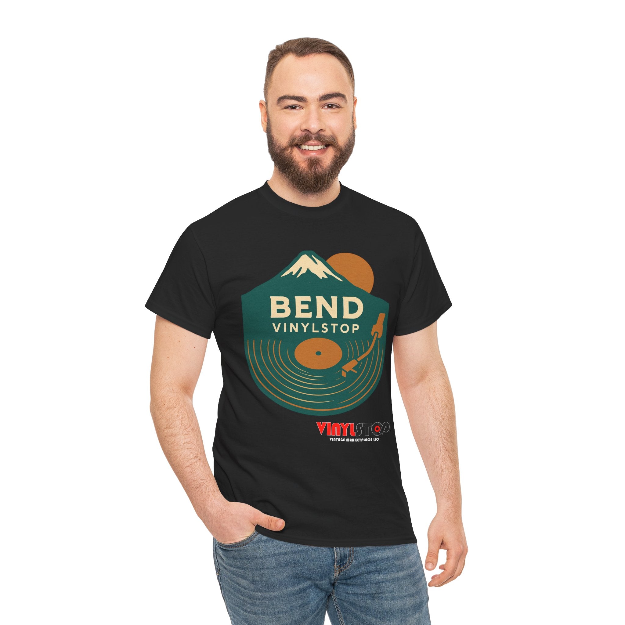 Bend Oregon Vinyl Stop T-Shirt | Mountain Record Player Tee Record Store