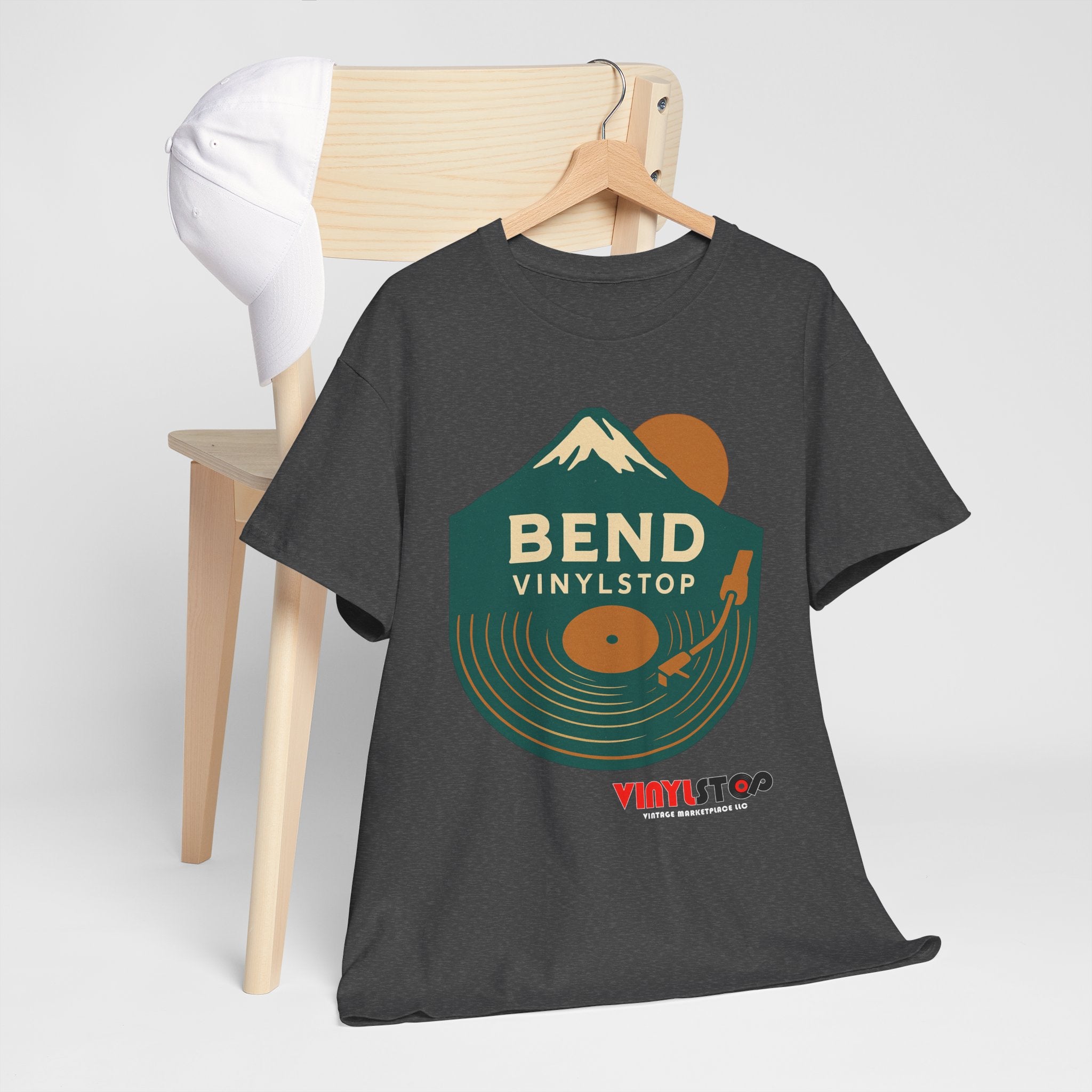 Bend Oregon Vinyl Stop T-Shirt | Mountain Record Player Tee Record Store