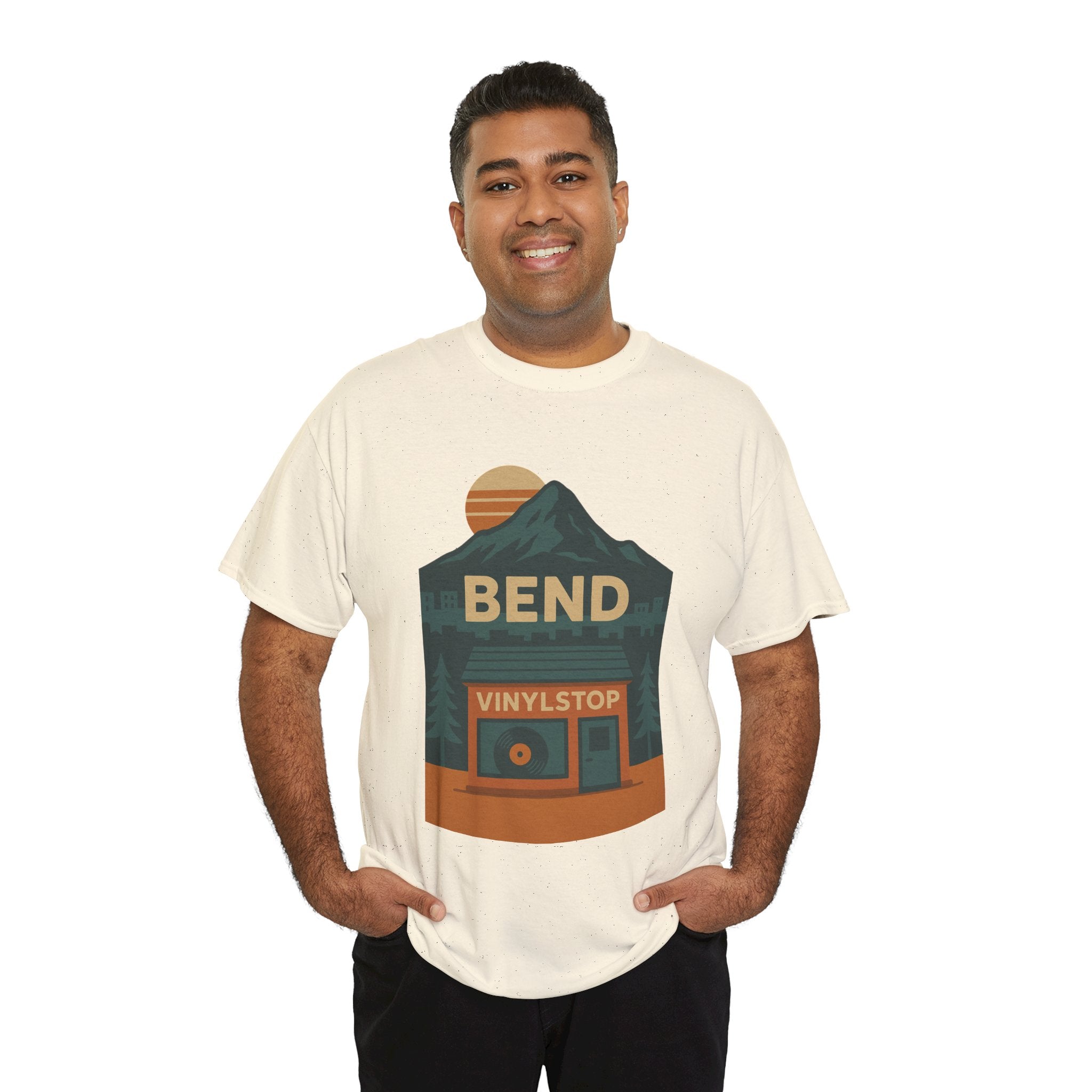 Bend Oregon Vinyl Stop T-Shirt | Mountain Record Player Tee Record Store