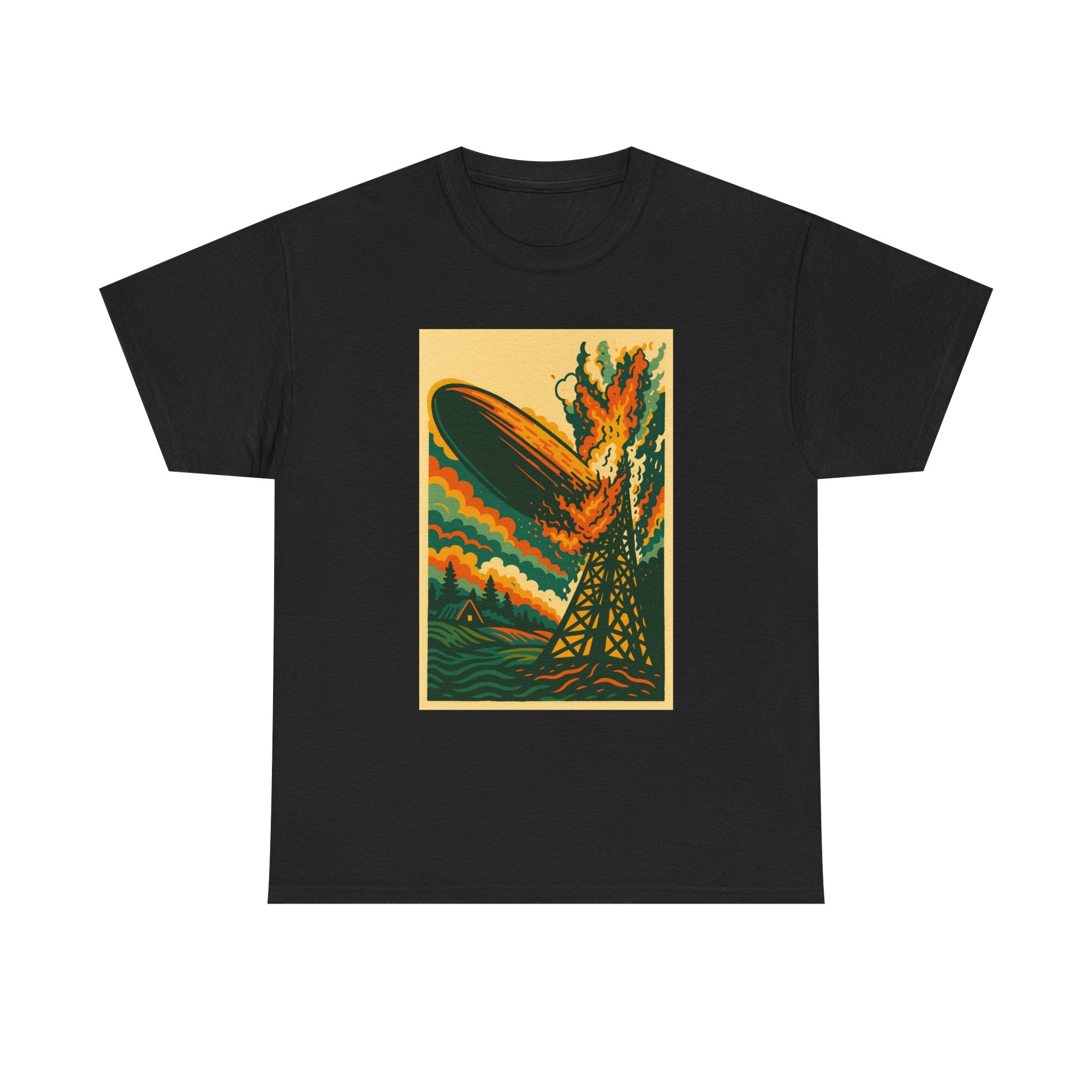 Led Zepp Burning Airship T-Shirt | Retro Zeppelin Explosion Illustration lll 3