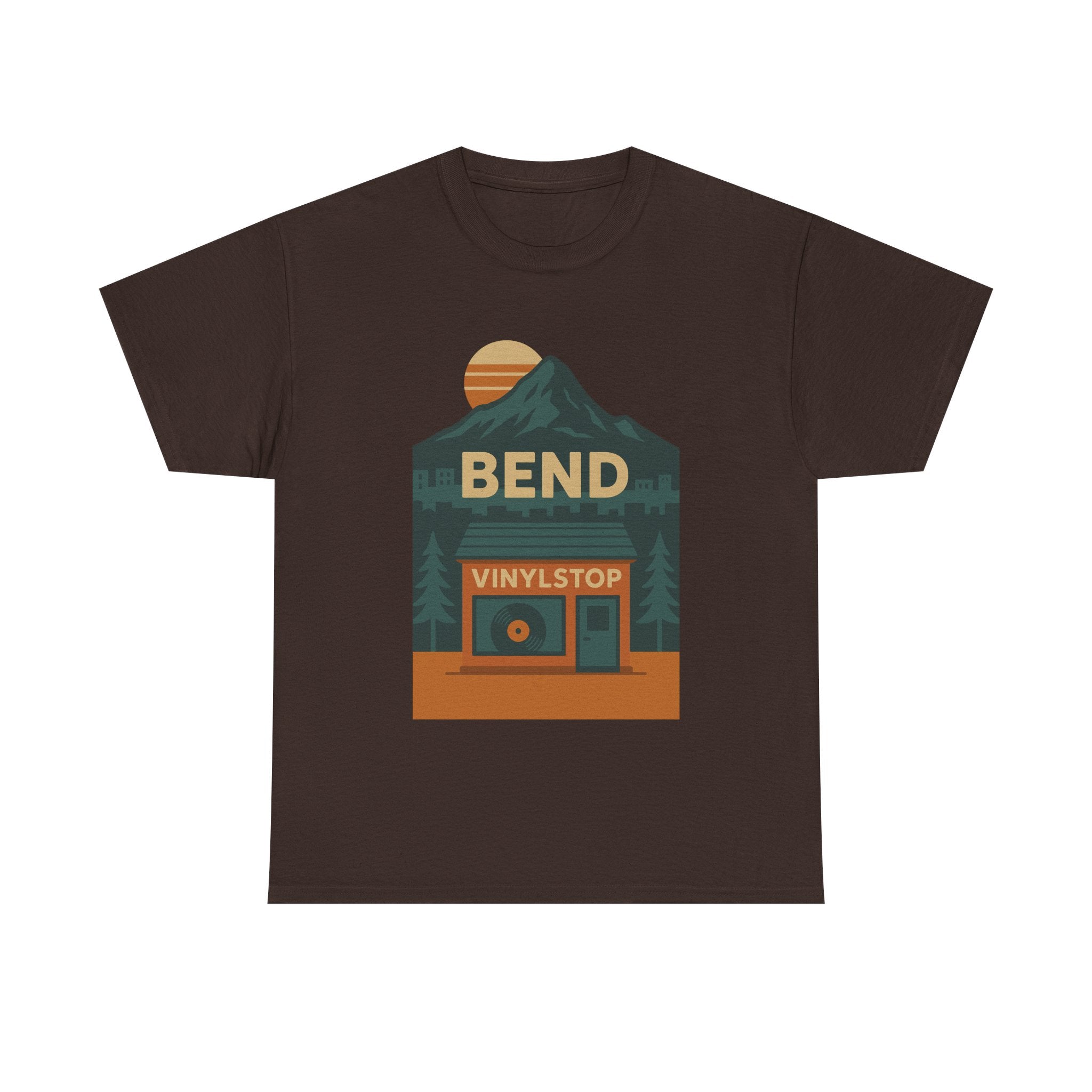 Bend Oregon Vinyl Stop T-Shirt | Mountain Record Player Tee Record Store