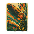 Zeppelin Crash Retro Sherpa Blanket — Vintage Airship Graphic Throw