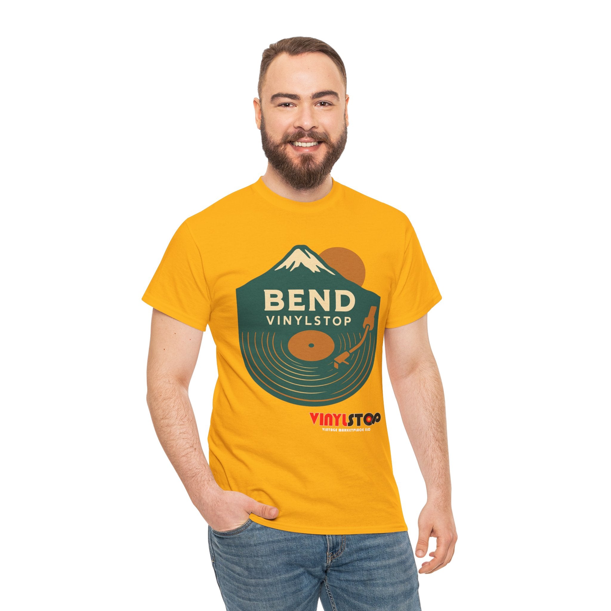 Bend Oregon Vinyl Stop T-Shirt | Mountain Record Player Tee Record Store