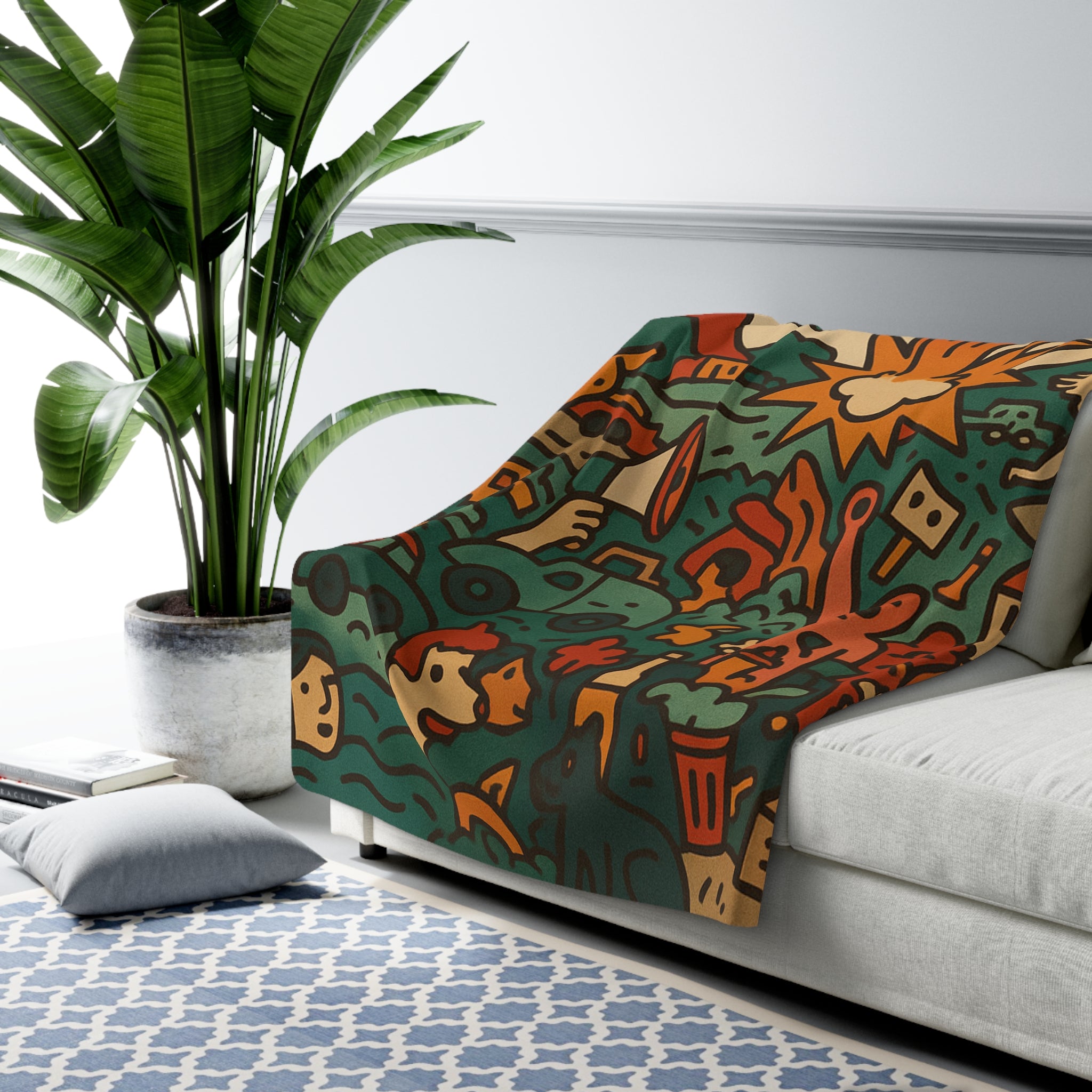 Retro Dookie Landscape Sherpa Blanket — Cozy Vintage Adventure Throw