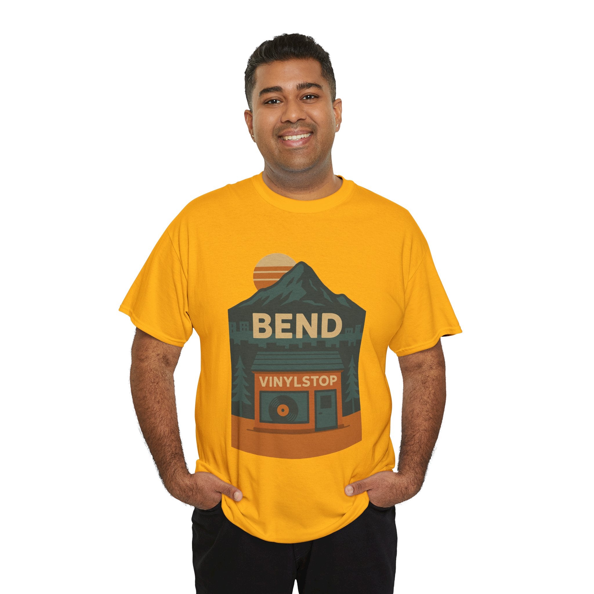 Bend Oregon Vinyl Stop T-Shirt | Mountain Record Player Tee Record Store