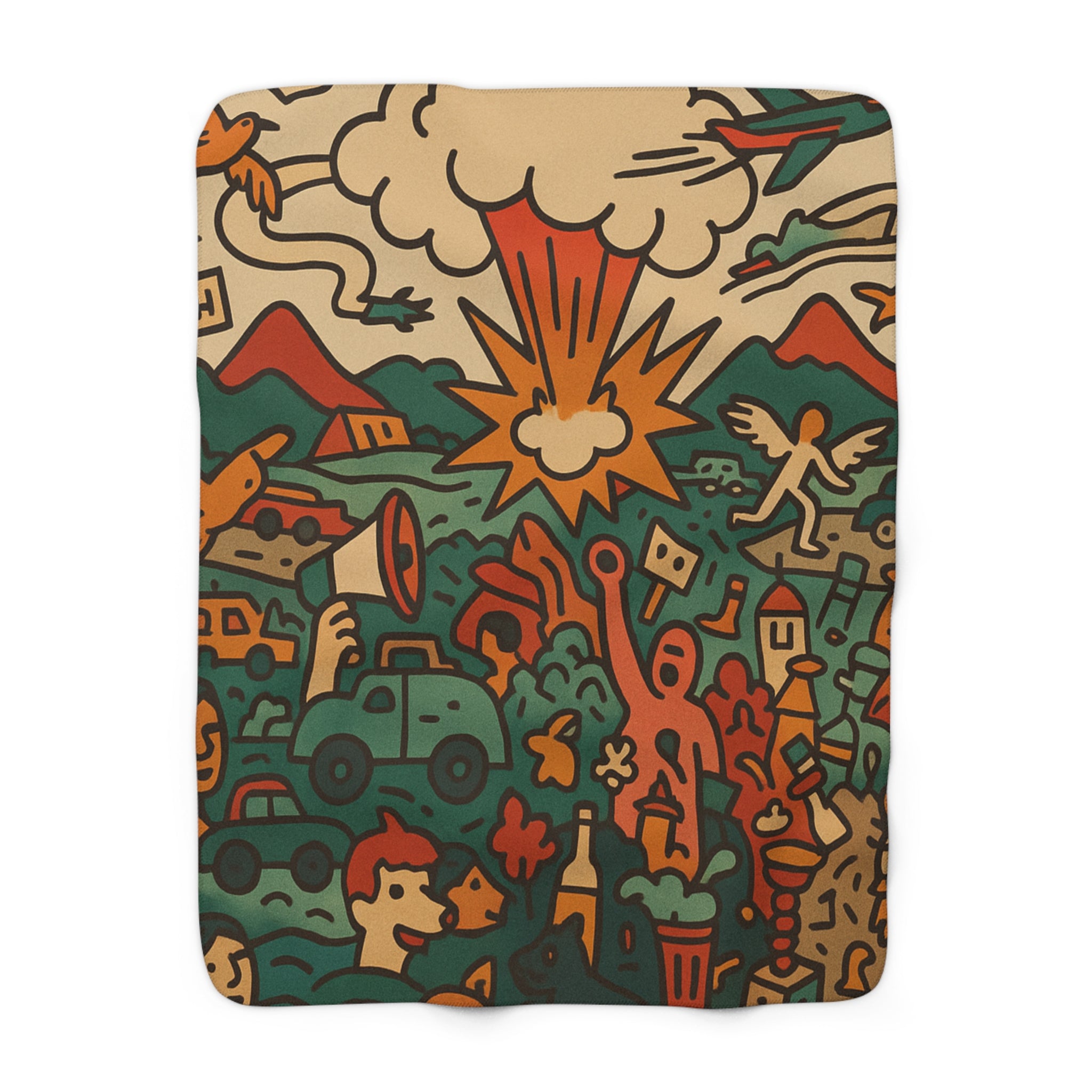 Retro Dookie Landscape Sherpa Blanket — Cozy Vintage Adventure Throw