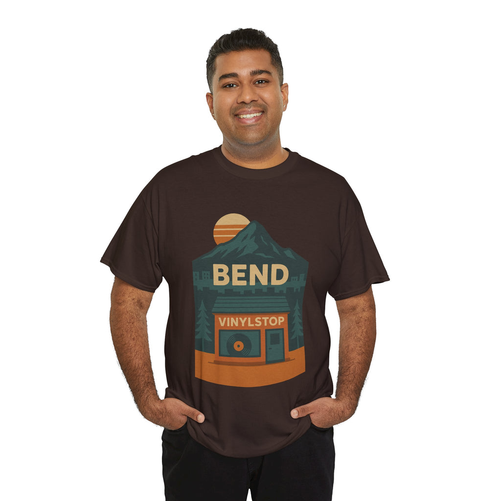 Bend Oregon Vinyl Stop T-Shirt | Mountain Record Player Tee Record Store