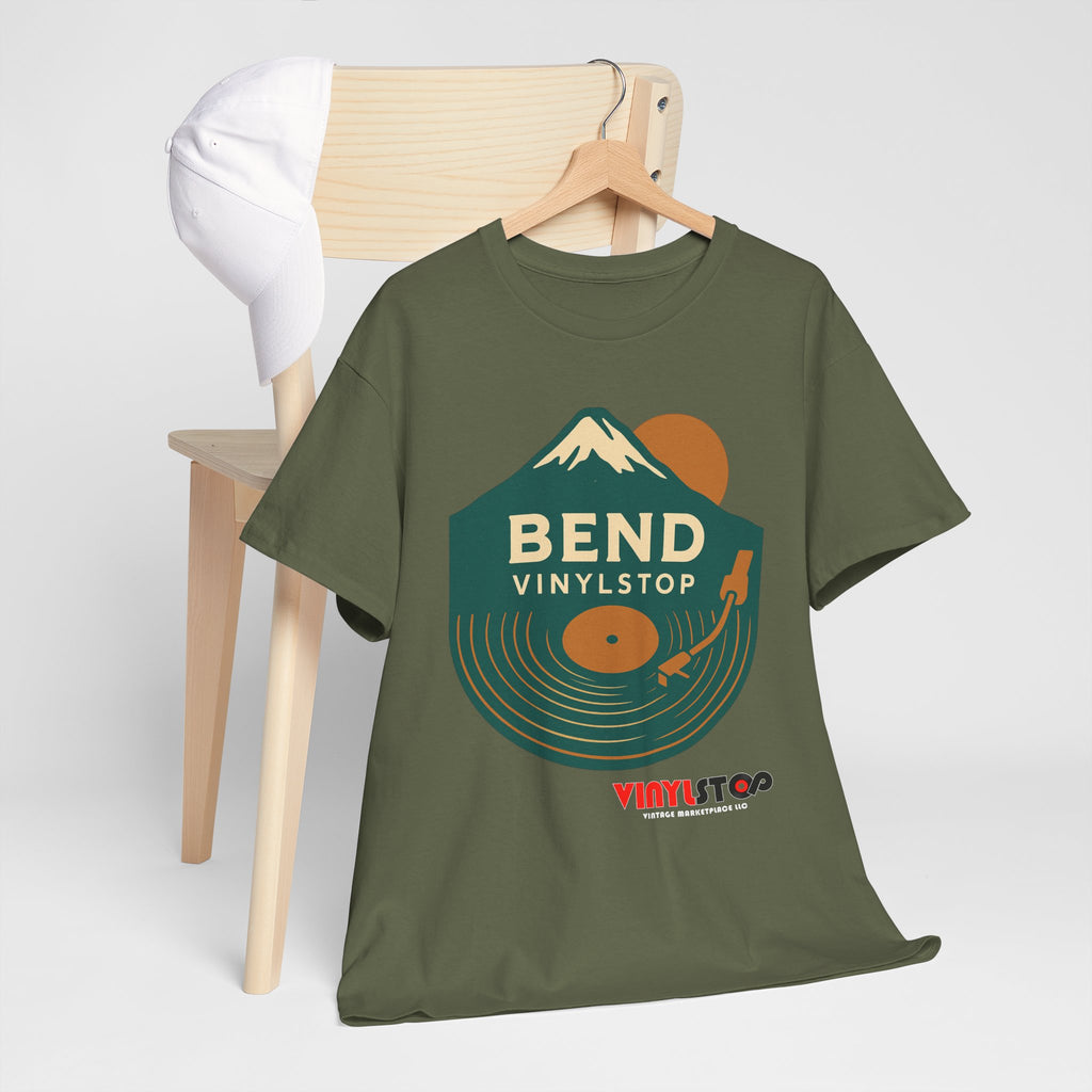 Bend Oregon Vinyl Stop T-Shirt | Mountain Record Player Tee Record Store