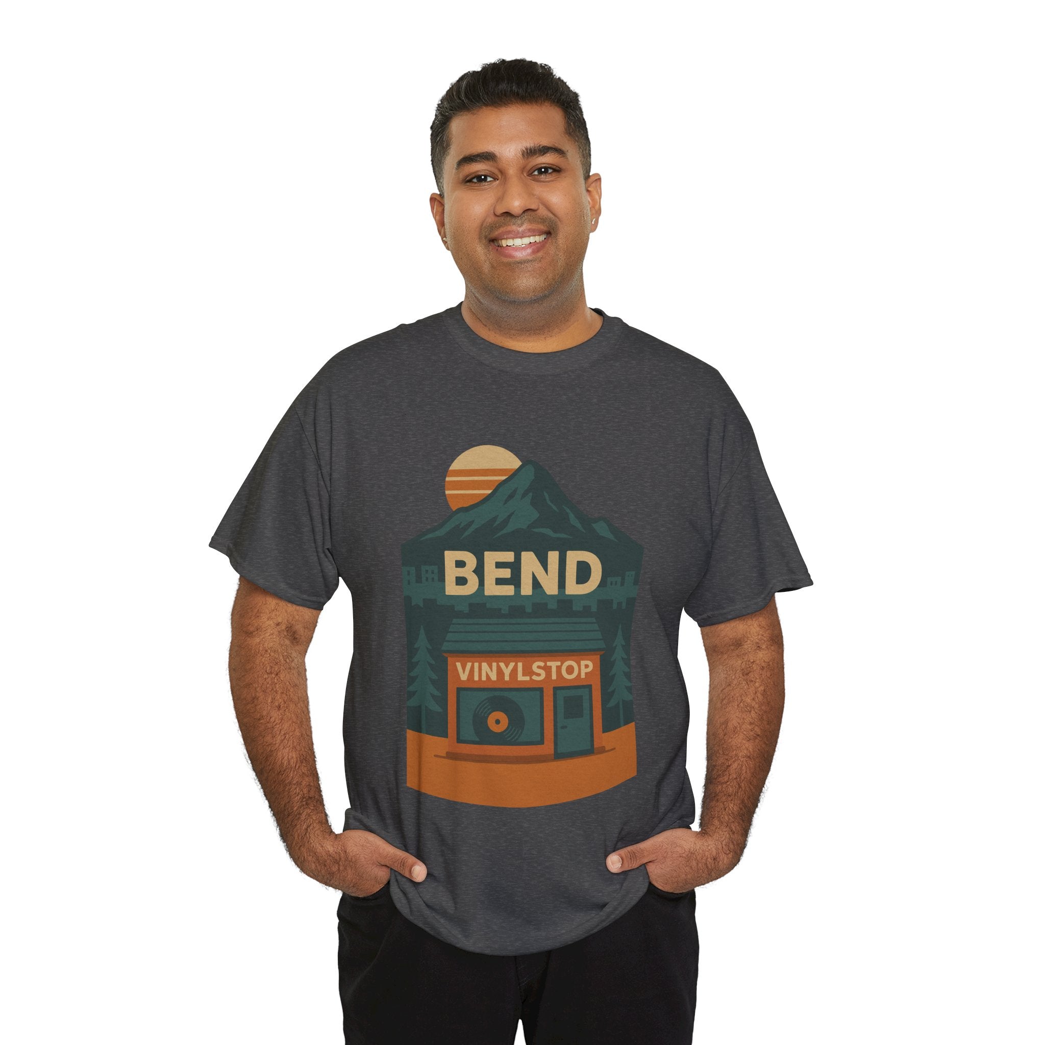 Bend Oregon Vinyl Stop T-Shirt | Mountain Record Player Tee Record Store