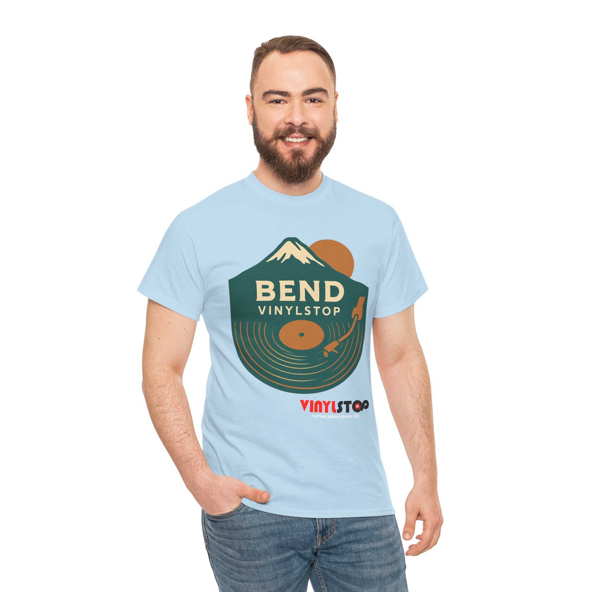 Bend Oregon Vinyl Stop T-Shirt | Mountain Record Player Tee Record Store