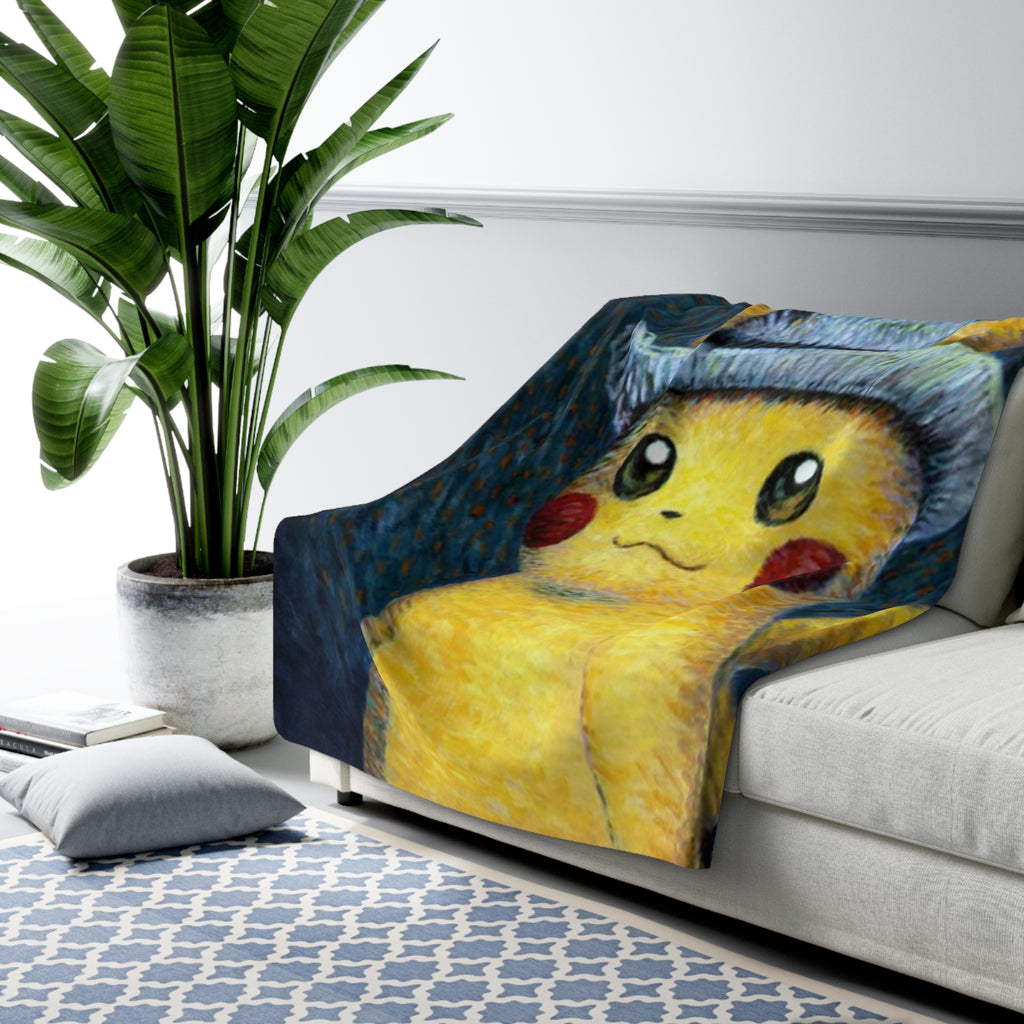 Pi-ka_chuu in Hat Sherpa Fleece Blanket - Cozy Pok-ee-monn Throw for Kids & Fans