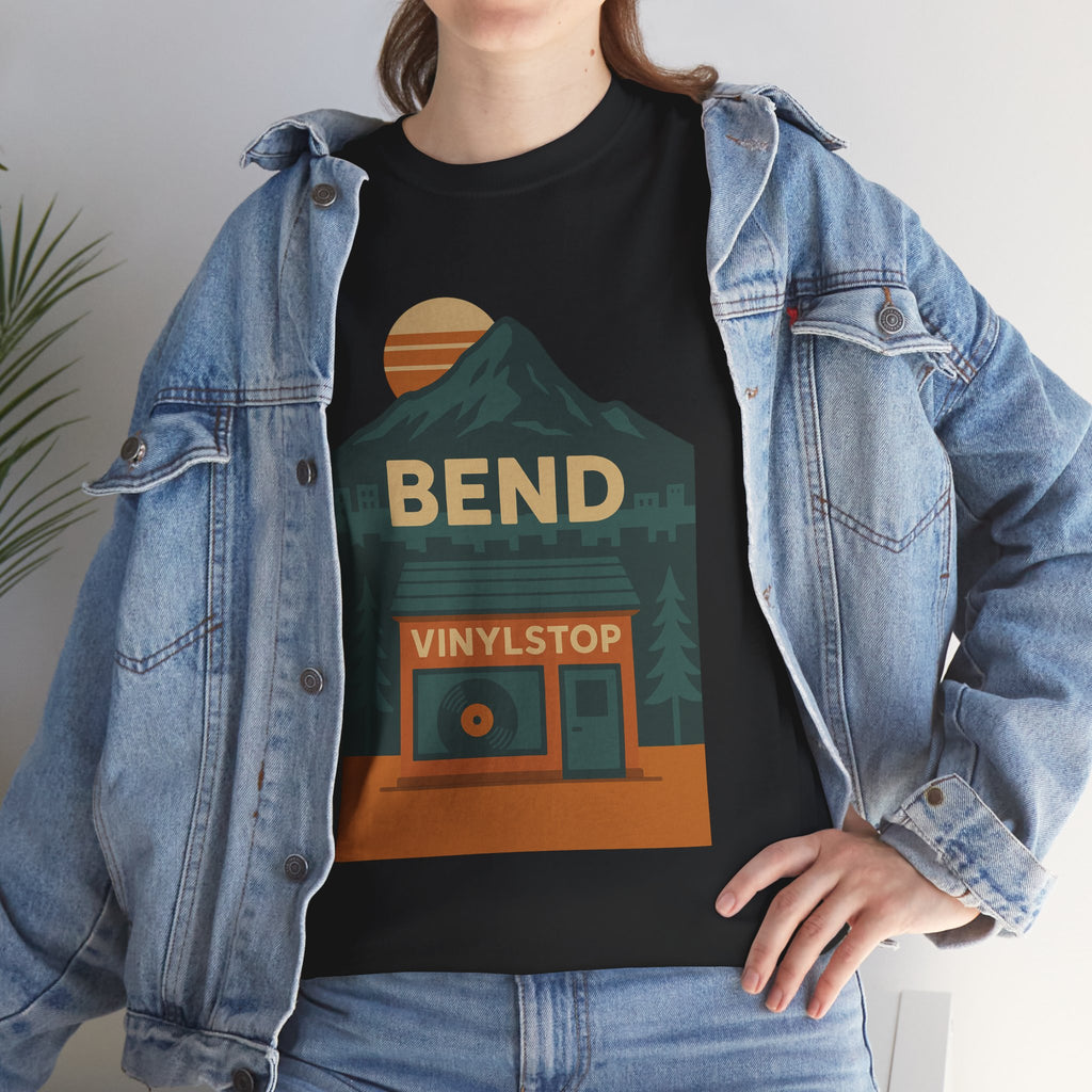 Bend Oregon Vinyl Stop T-Shirt | Mountain Record Player Tee Record Store