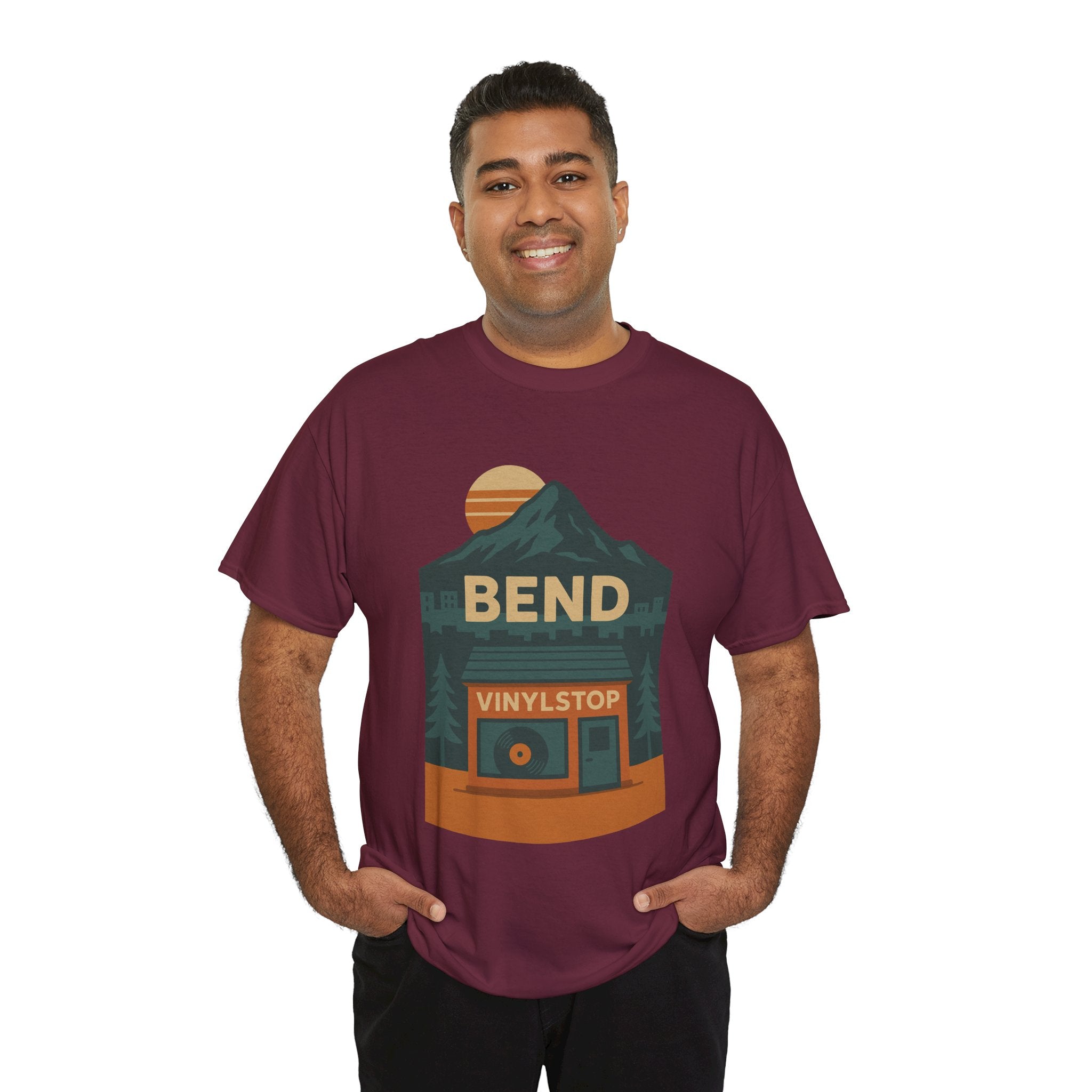 Bend Oregon Vinyl Stop T-Shirt | Mountain Record Player Tee Record Store