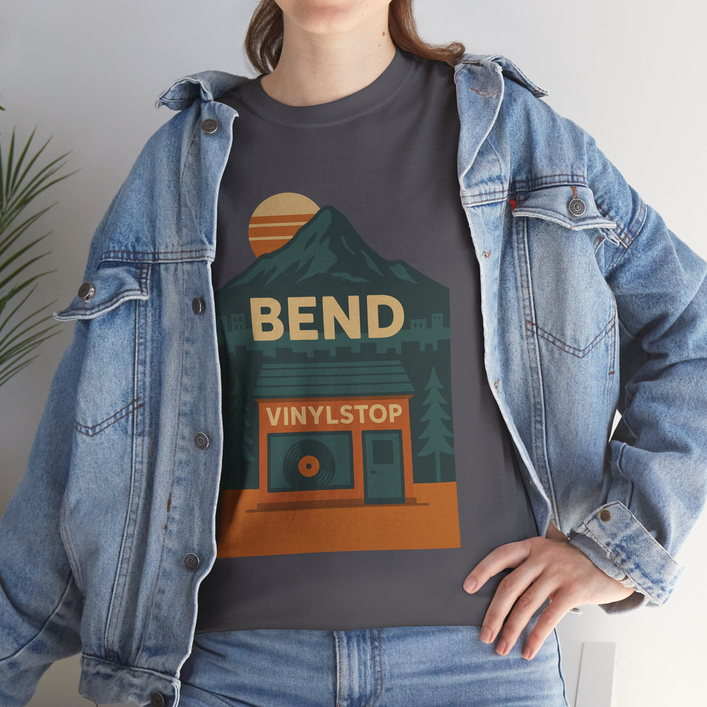 Bend Oregon Vinyl Stop T-Shirt | Mountain Record Player Tee Record Store