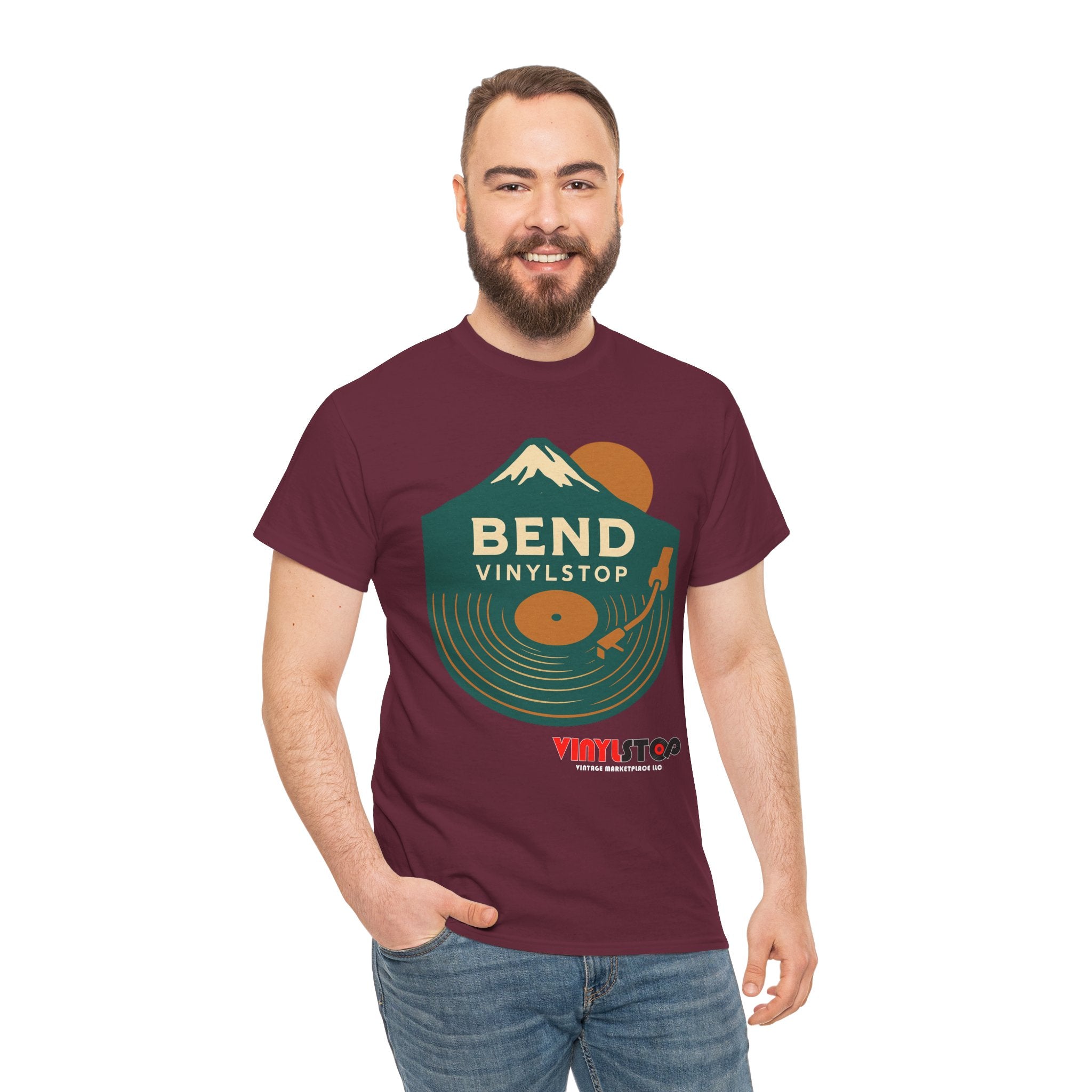 Bend Oregon Vinyl Stop T-Shirt | Mountain Record Player Tee Record Store