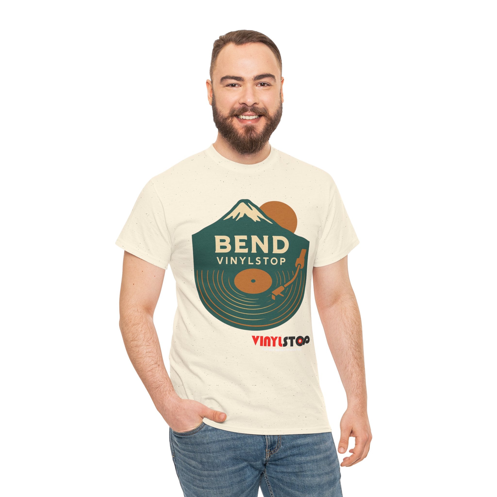 Bend Oregon Vinyl Stop T-Shirt | Mountain Record Player Tee Record Store