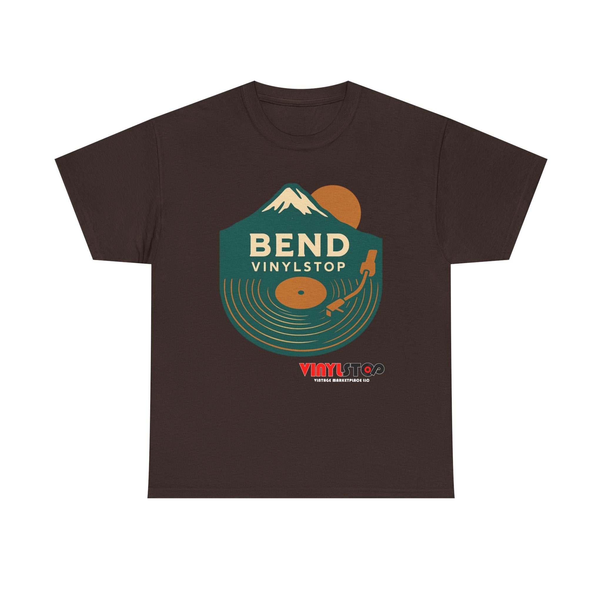 Bend Oregon Vinyl Stop T-Shirt | Mountain Record Player Tee Record Store