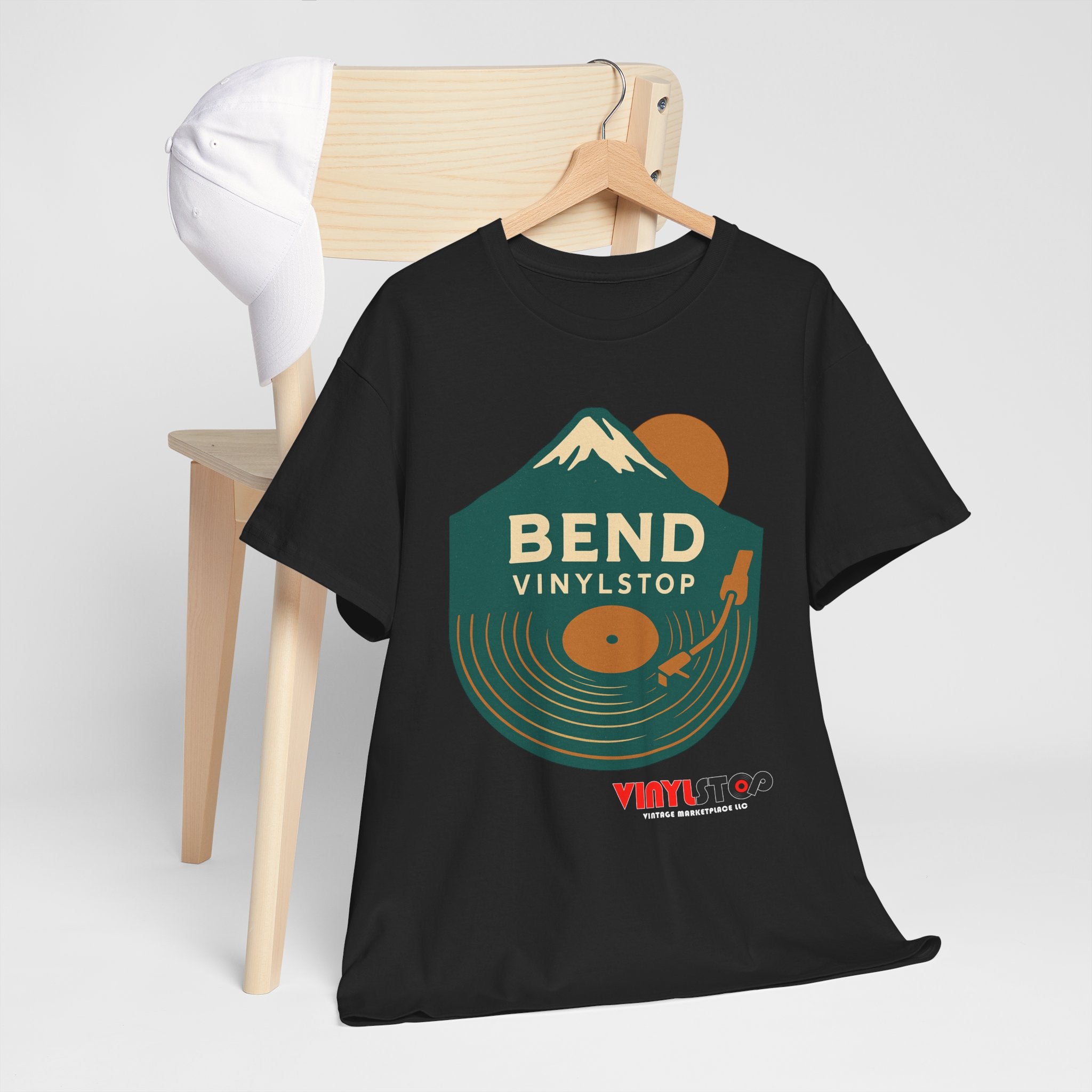 Bend Oregon Vinyl Stop T-Shirt | Mountain Record Player Tee Record Store