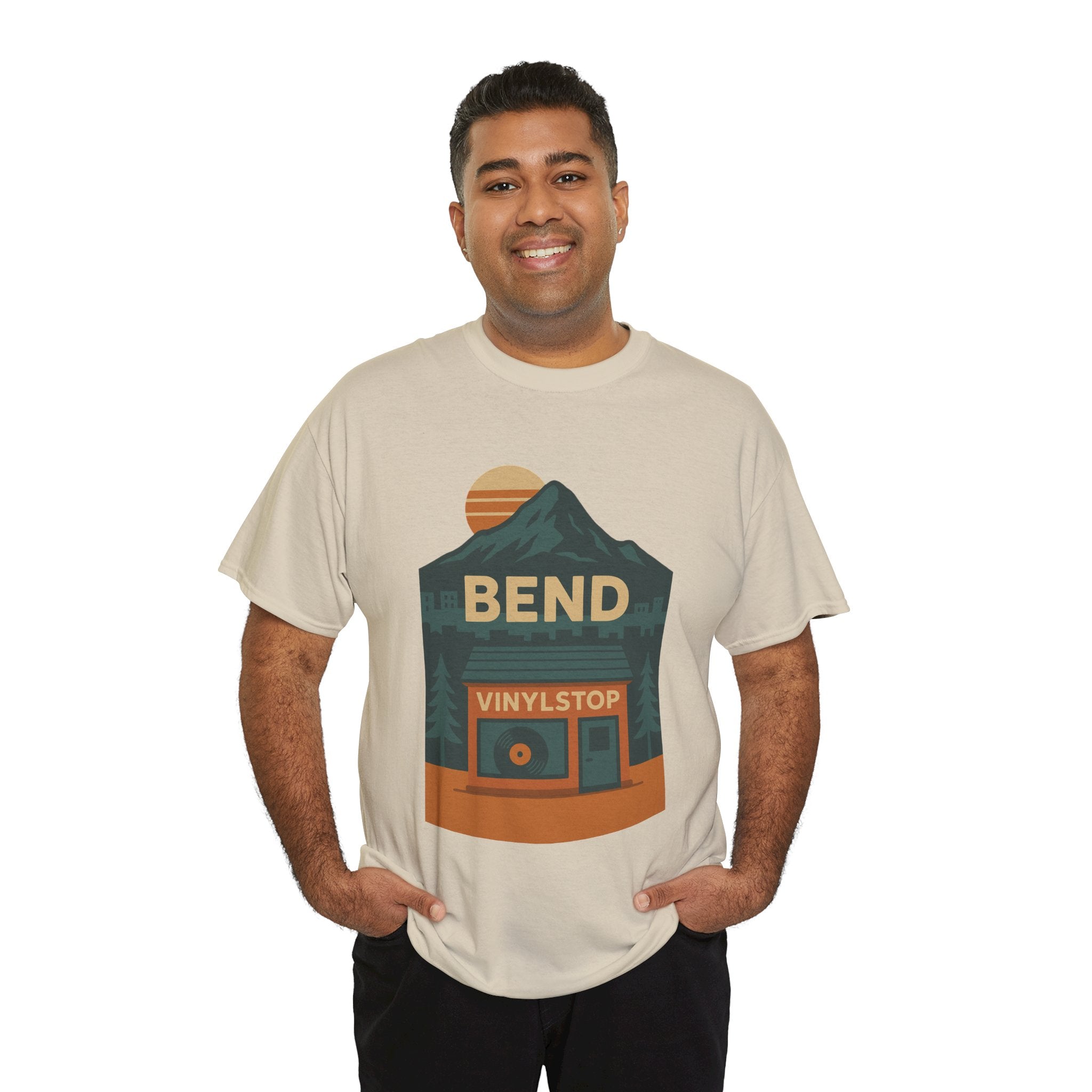 Bend Oregon Vinyl Stop T-Shirt | Mountain Record Player Tee Record Store