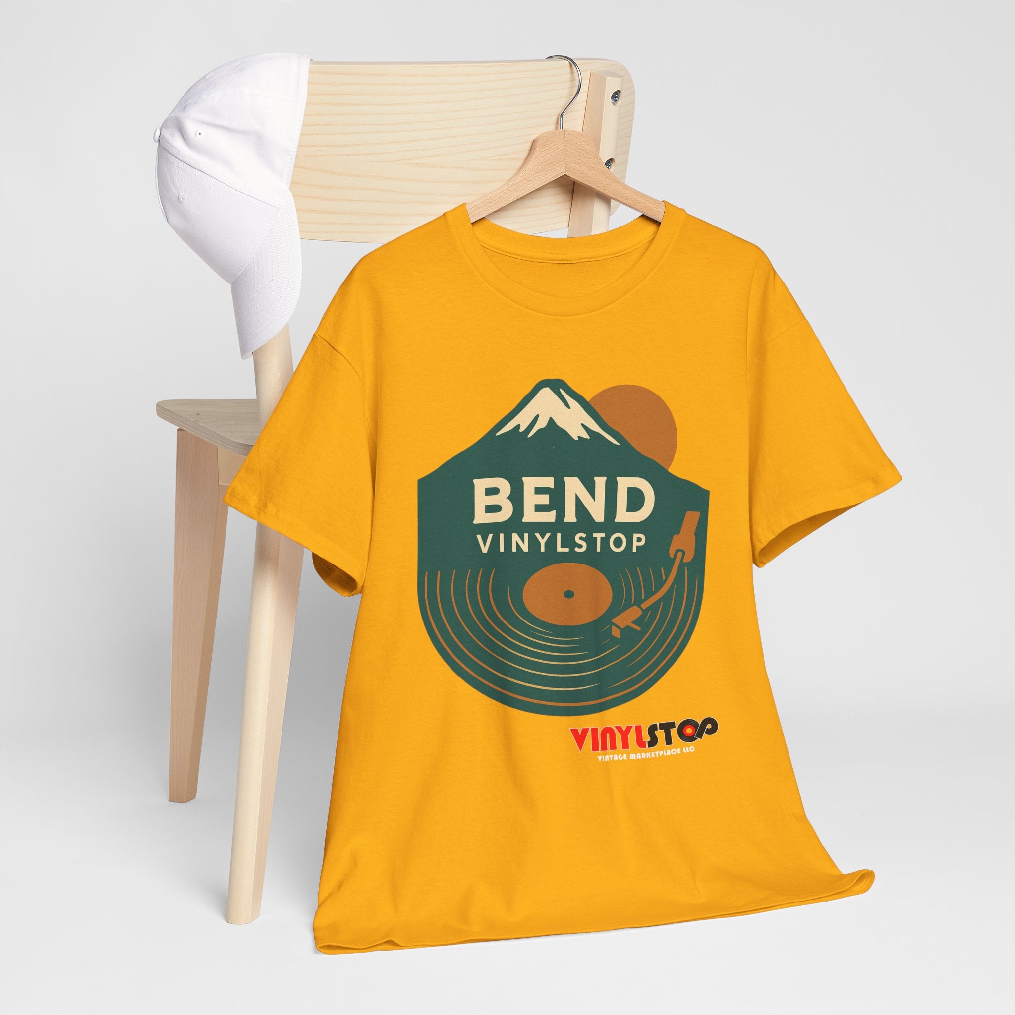 Bend Oregon Vinyl Stop T-Shirt | Mountain Record Player Tee Record Store