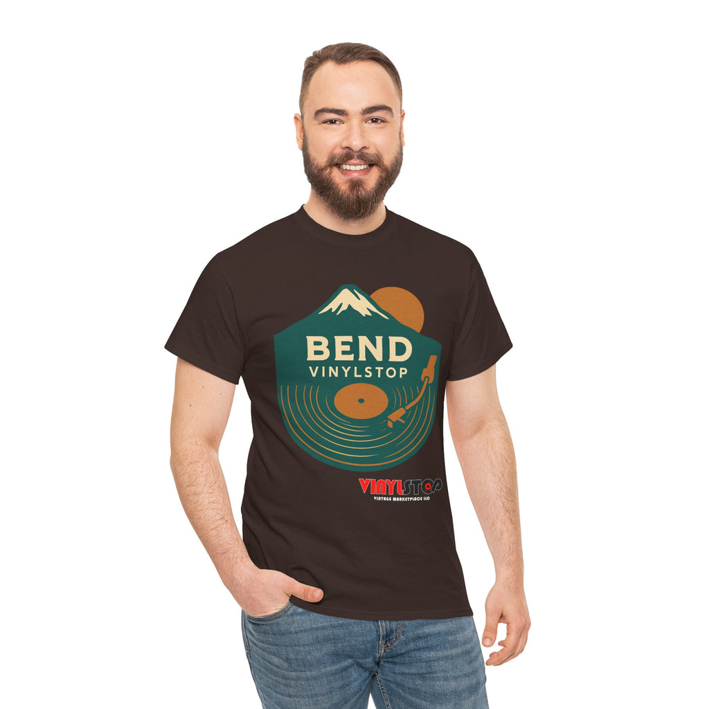 Bend Oregon Vinyl Stop T-Shirt | Mountain Record Player Tee Record Store