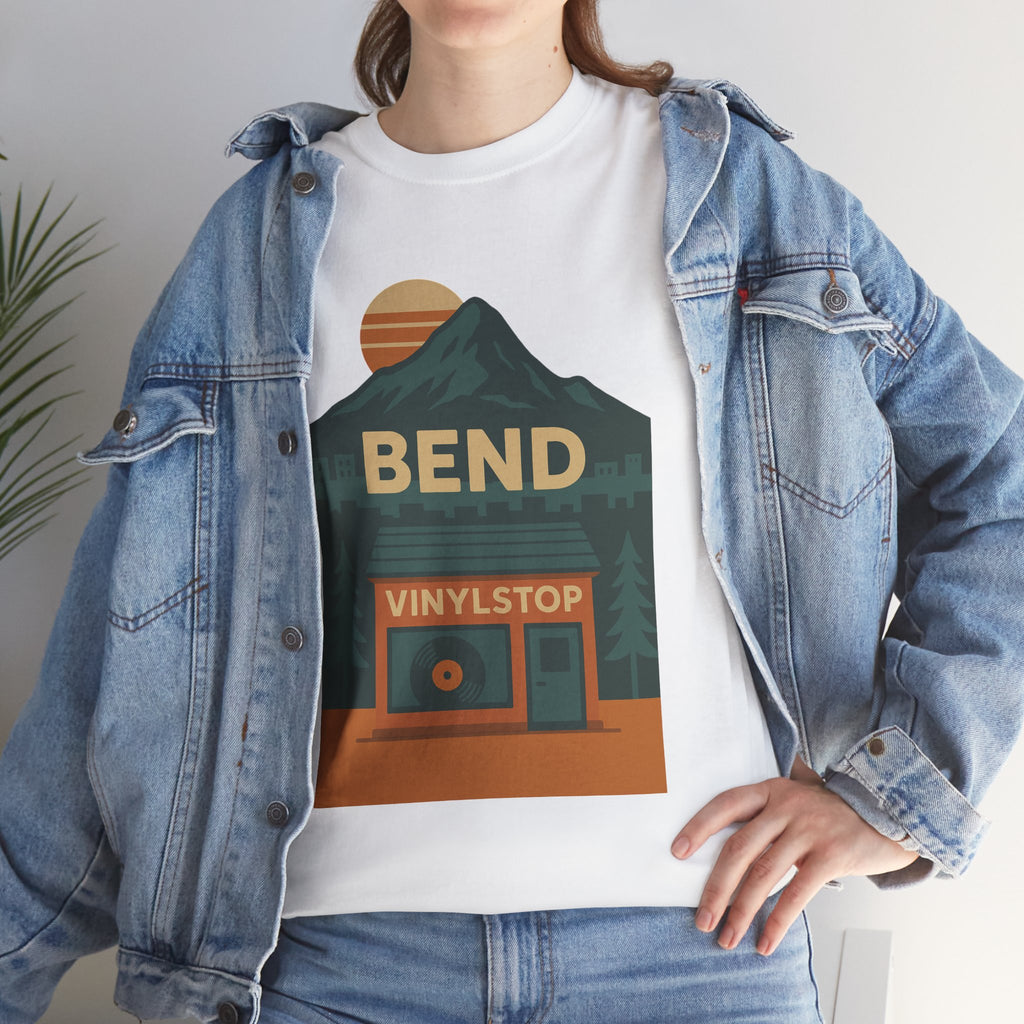 Bend Oregon Vinyl Stop T-Shirt | Mountain Record Player Tee Record Store