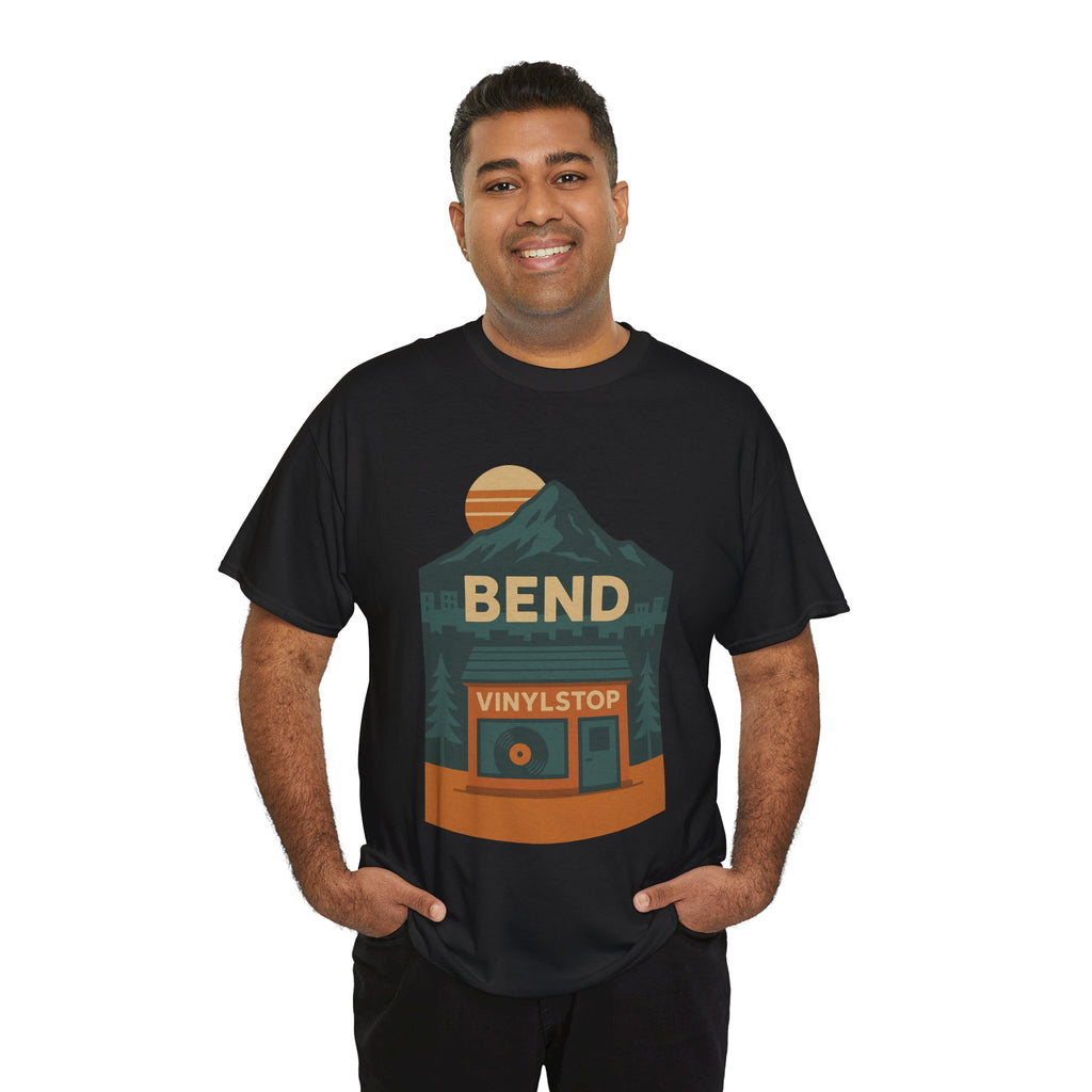 Bend Oregon Vinyl Stop T-Shirt | Mountain Record Player Tee Record Store