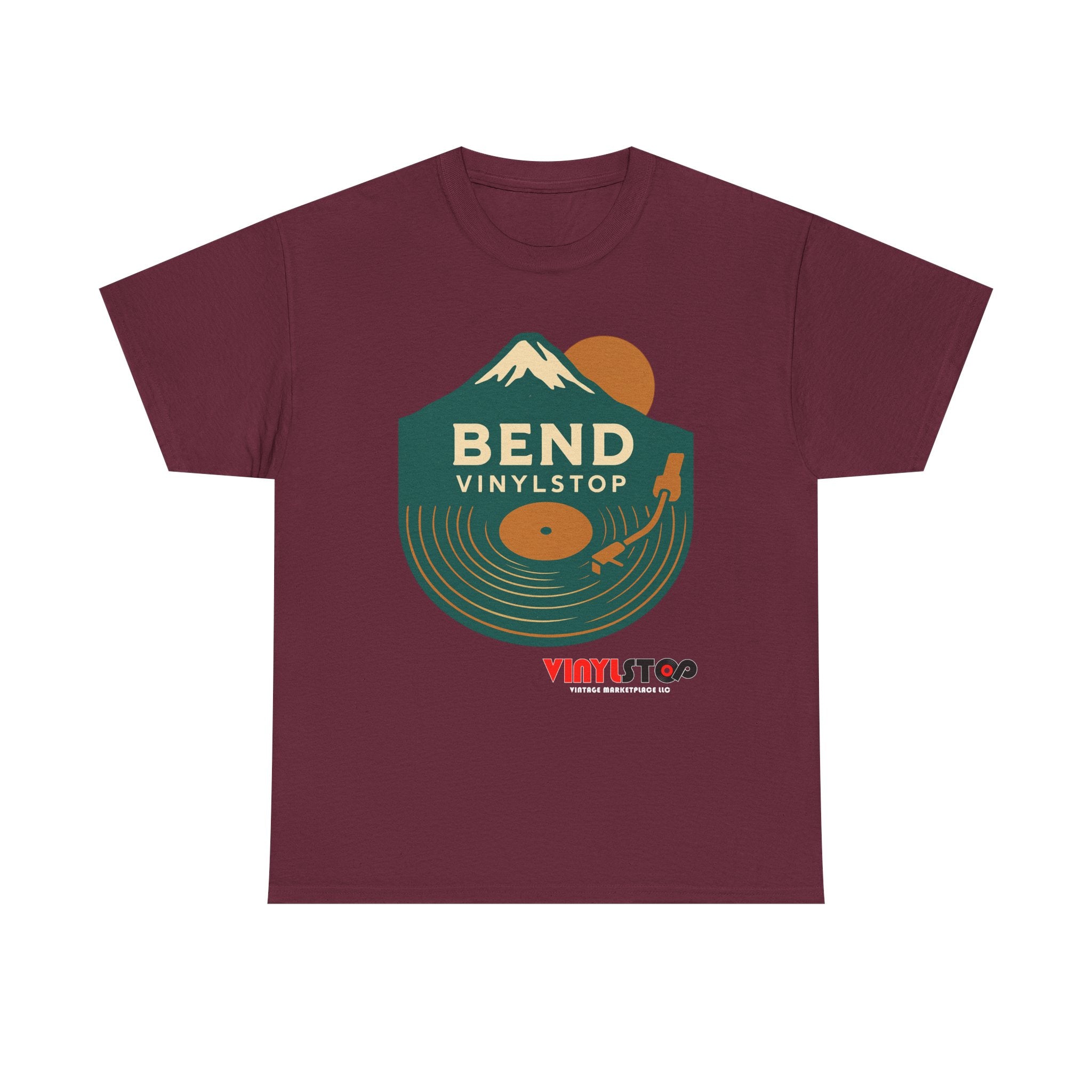Bend Oregon Vinyl Stop T-Shirt | Mountain Record Player Tee Record Store