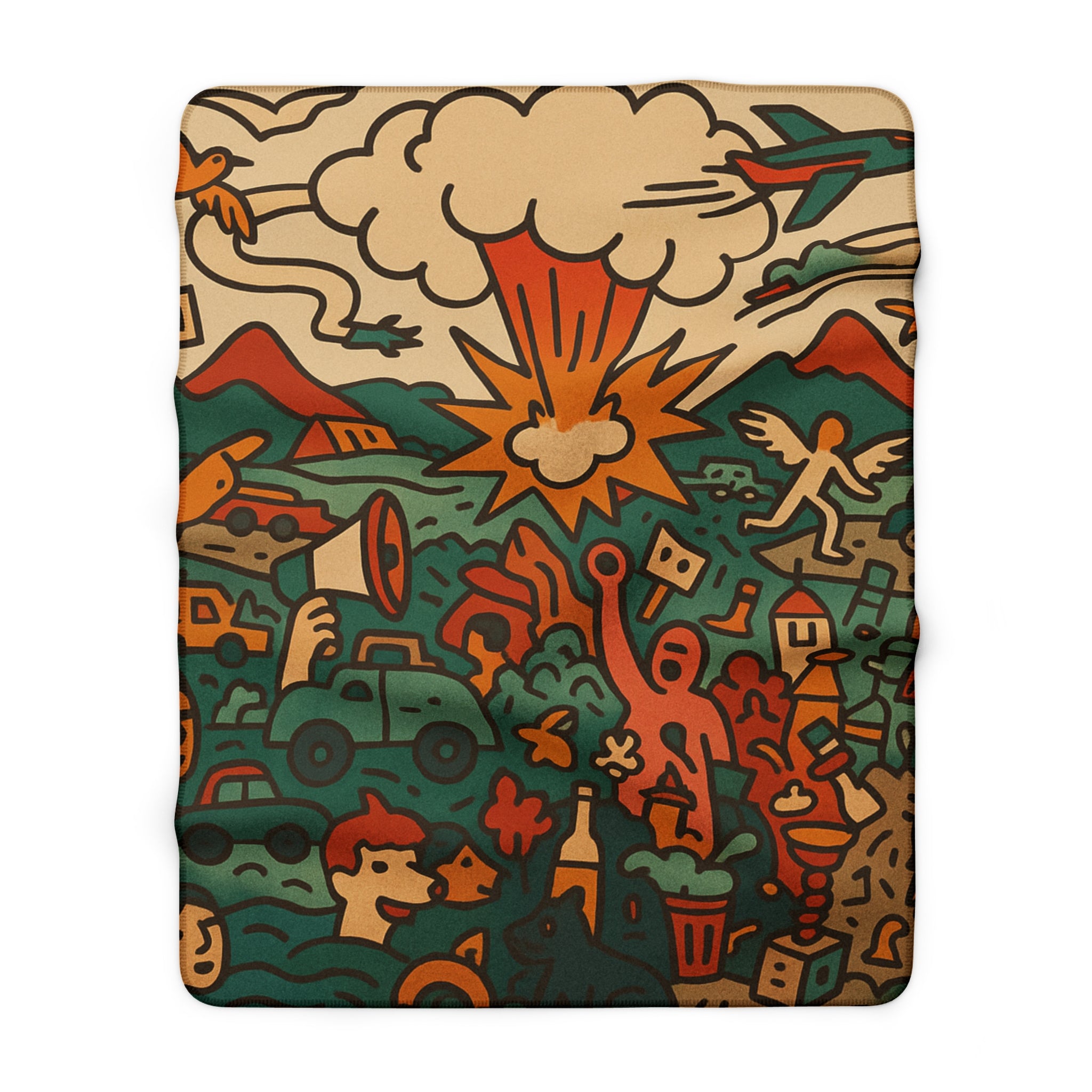 Retro Dookie Landscape Sherpa Blanket — Cozy Vintage Adventure Throw