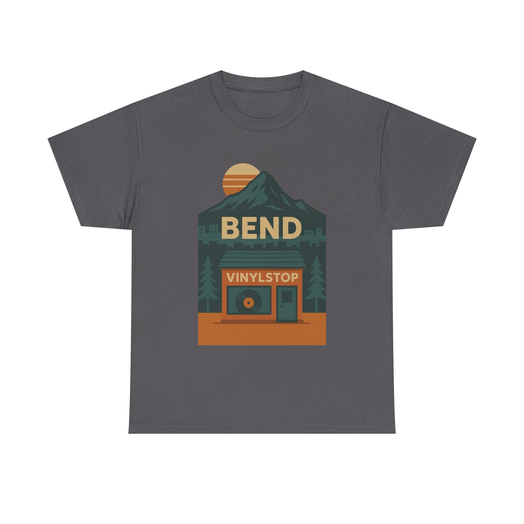 Bend Oregon Vinyl Stop T-Shirt | Mountain Record Player Tee Record Store