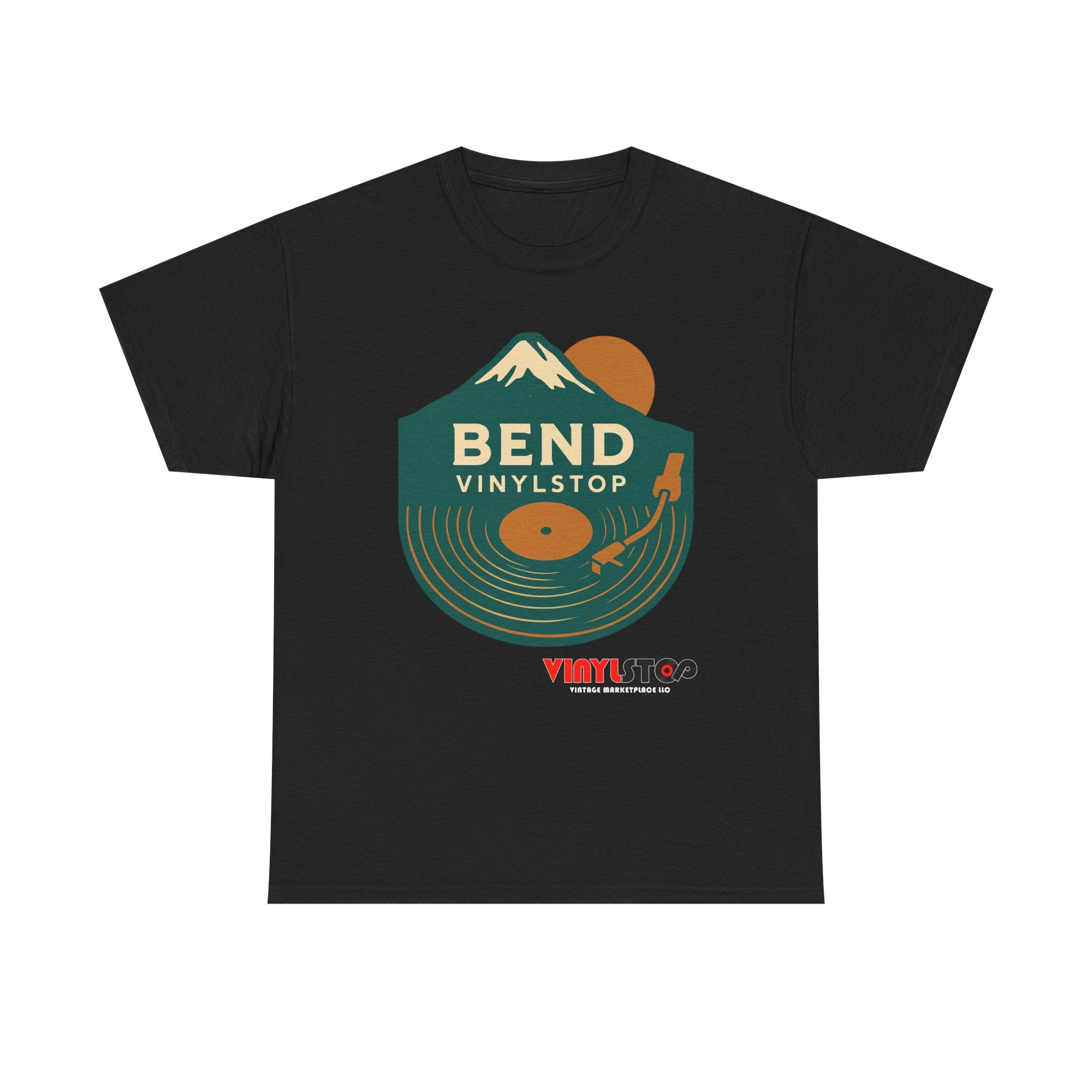 Bend Oregon Vinyl Stop T-Shirt | Mountain Record Player Tee Record Store