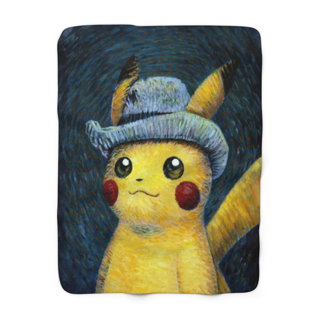 Pi-ka_chuu in Hat Sherpa Fleece Blanket - Cozy Pok-ee-monn Throw for Kids & Fans