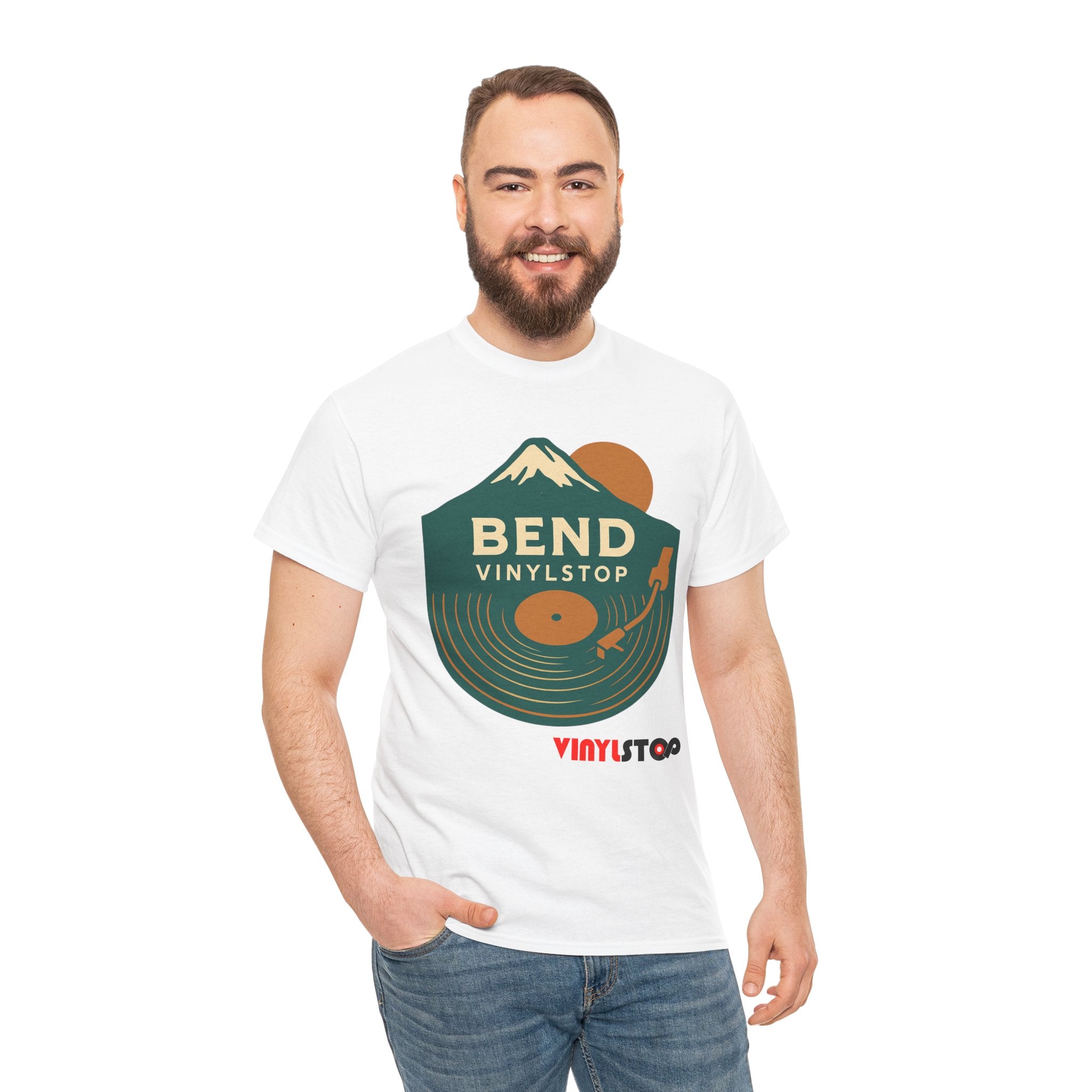 Bend Oregon Vinyl Stop T-Shirt | Mountain Record Player Tee Record Store